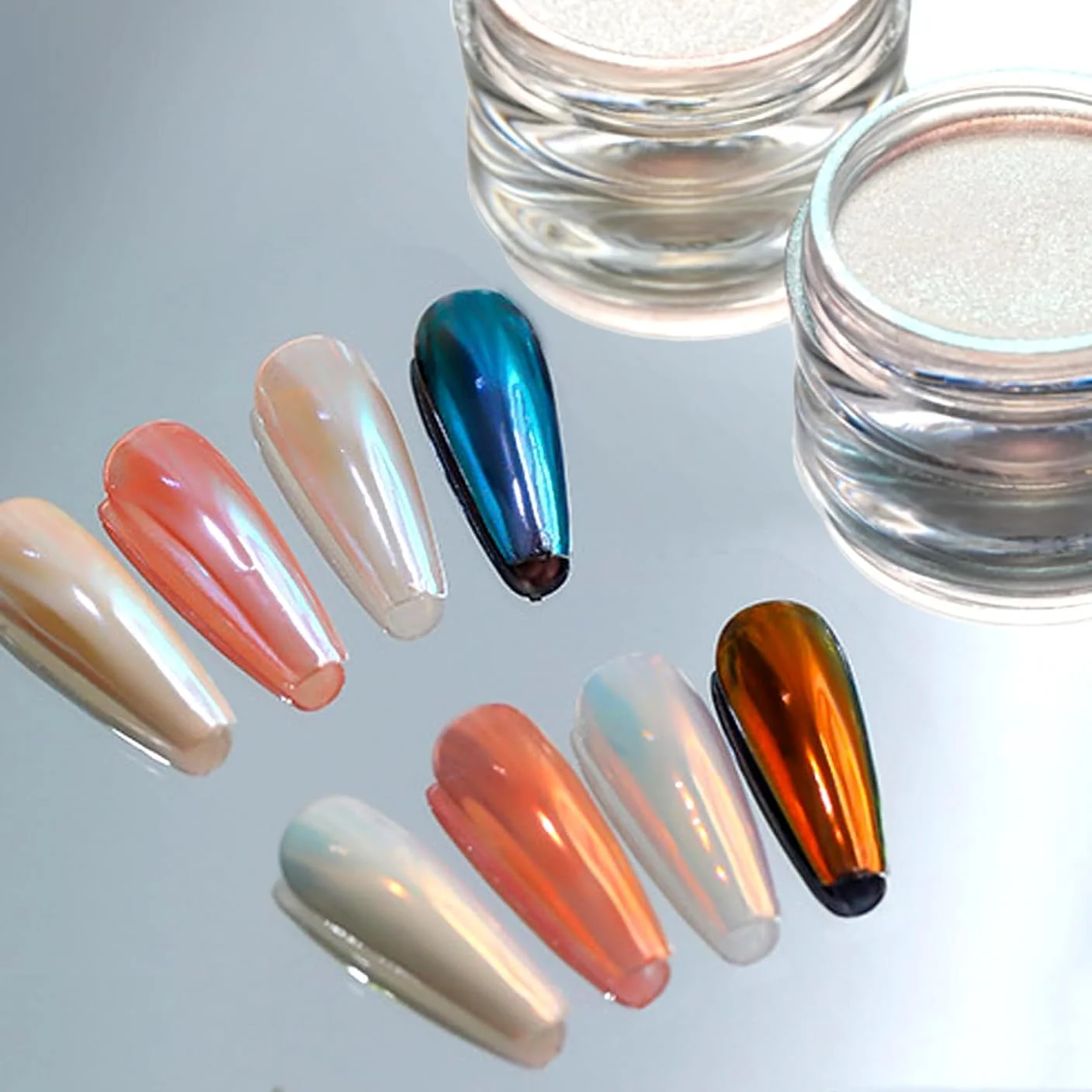 پودر کروم ناخن پریتی دیوا آرورا - 2 رنگ پودر کروم مرواریدی با پودرهای متالیک چند رنگ با جلوه آینه ای، پودر پیگمنت سفید رنگین کمانی جادویی با جلوه مهتابی برای ناخن پودر کروم ناخن پریتی دیوا آرورا - 2 رنگ پودر کروم مرواریدی با پودرهای متالیک چند رنگ با جلوه آینه ای، پودر پیگمنت سفید رنگین کمانی جادویی با جلوه مهتابی برای ناخن