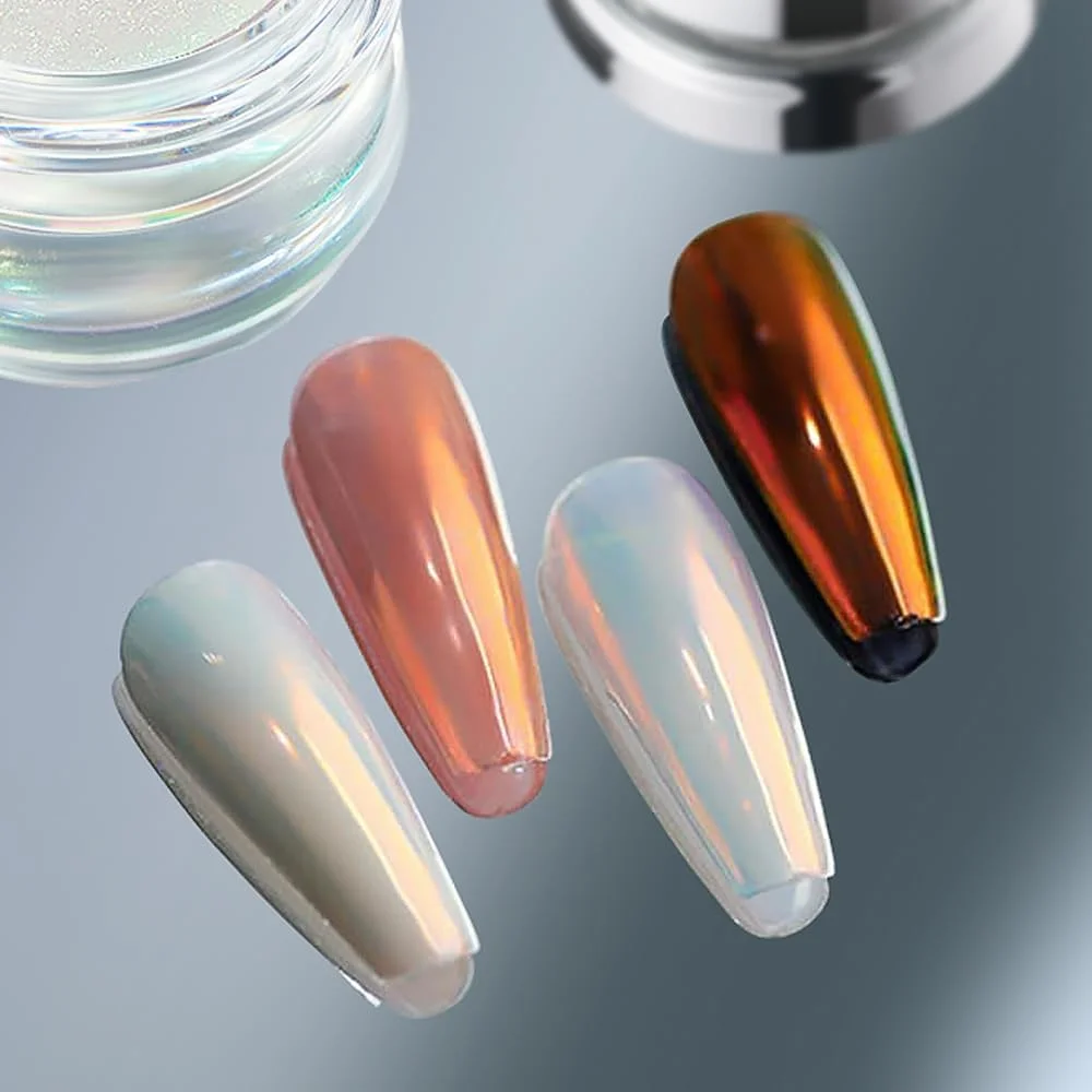 پودر کروم ناخن پریتی دیوا آرورا - 2 رنگ پودر کروم مرواریدی با پودرهای متالیک چند رنگ با جلوه آینه ای، پودر پیگمنت سفید رنگین کمانی جادویی با جلوه مهتابی برای ناخن پودر کروم ناخن پریتی دیوا آرورا - 2 رنگ پودر کروم مرواریدی با پودرهای متالیک چند رنگ با جلوه آینه ای، پودر پیگمنت سفید رنگین کمانی جادویی با جلوه مهتابی برای ناخن