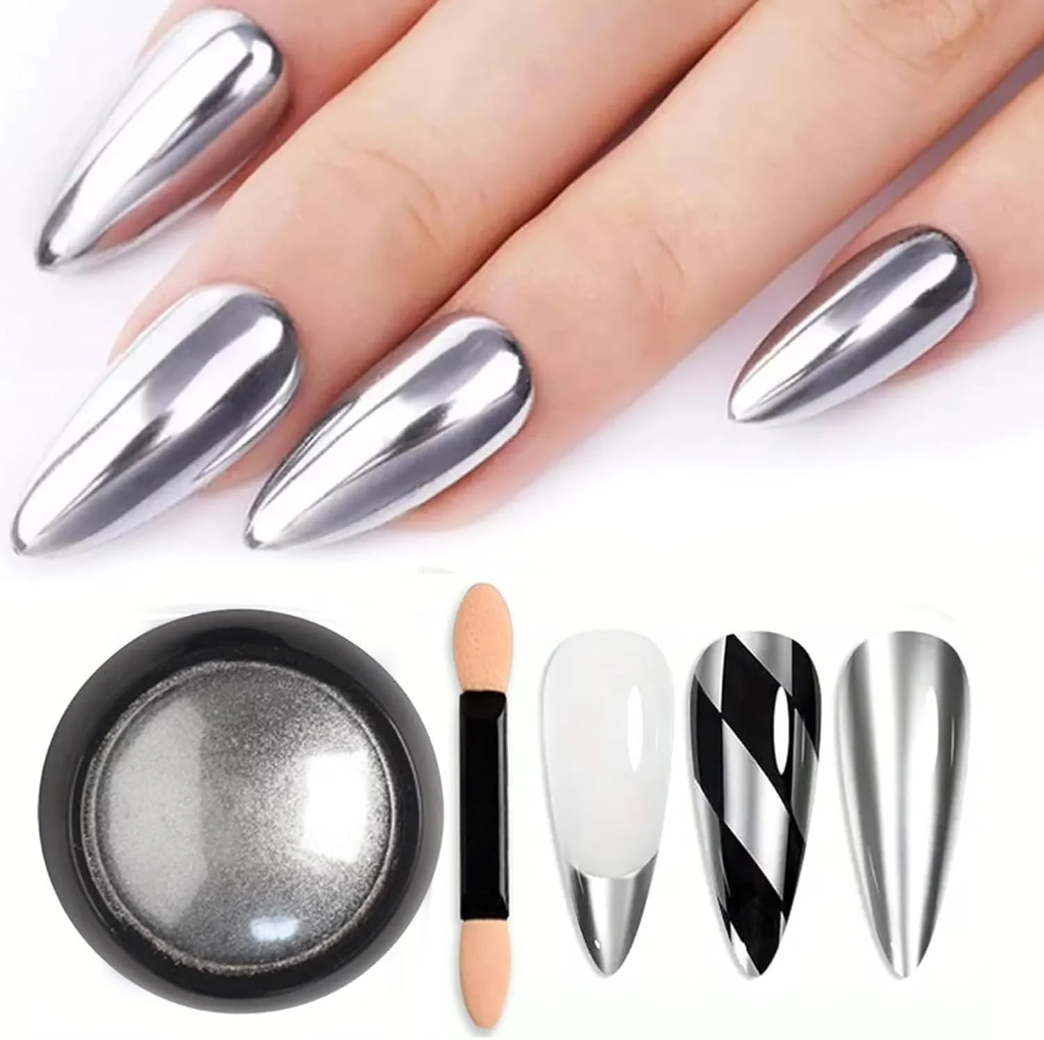 پودر ناخن آینهای هولوگرافیک با جلوه کروم نقرهای، گرد و غبار متالیک خالص، پولک، رنگدانه کروم ژل UV برای تزئین ناخن، پودر ناخن کروم نقرهای پودر ناخن آینهای هولوگرافیک با جلوه کروم نقرهای، گرد و غبار متالیک خالص، پولک، رنگدانه کروم ژل UV برای تزئین ناخن، پودر ناخن کروم نقرهای