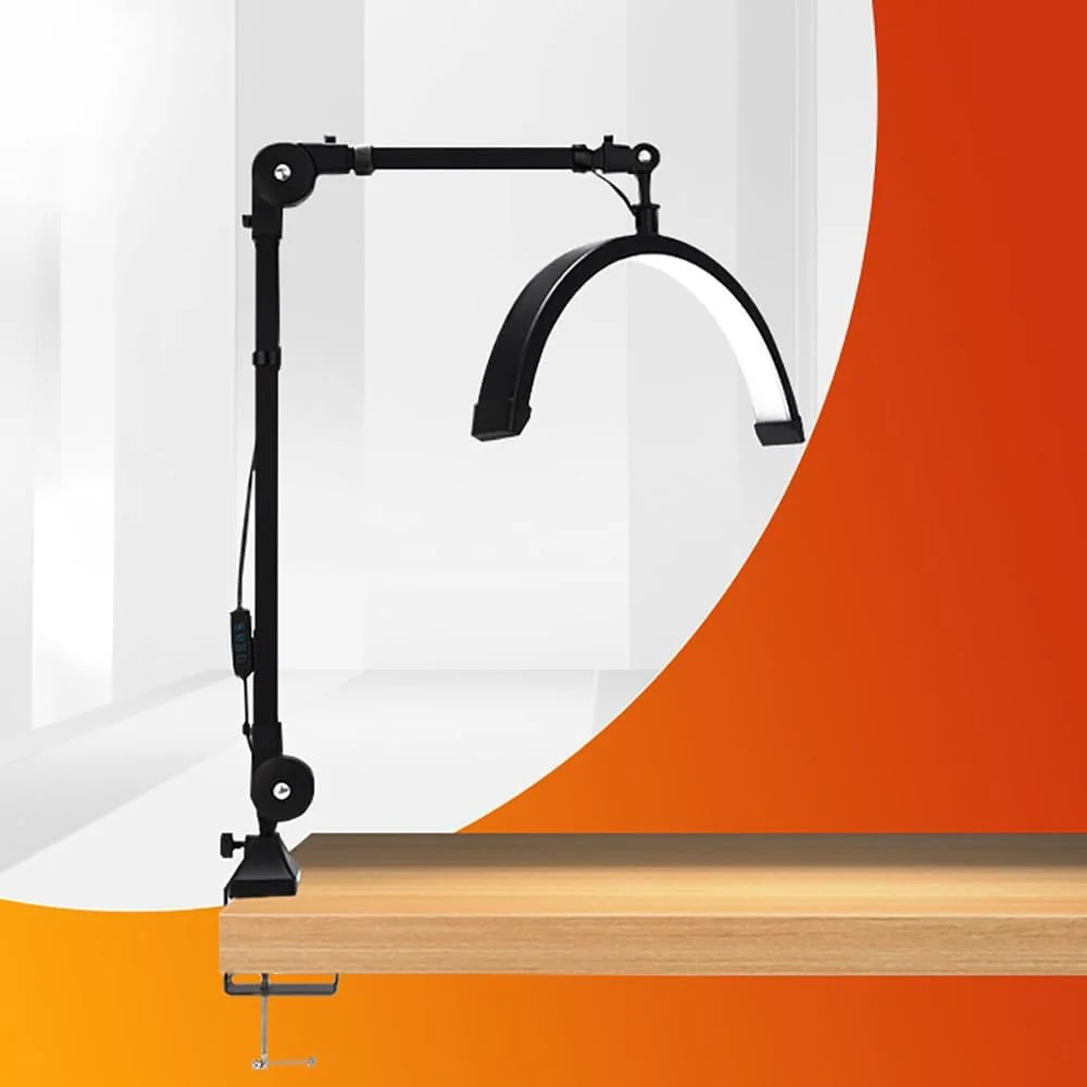 چراغ رومیزی LED نیمه ماه، با بازوی چرخشی و تنظیم روشنایی برای مانیکور، تاتو، اکستنشن مژه، چراغ زیبایی تاشو نیمه ماه برای میز ناخن، GL058 (مشکی)