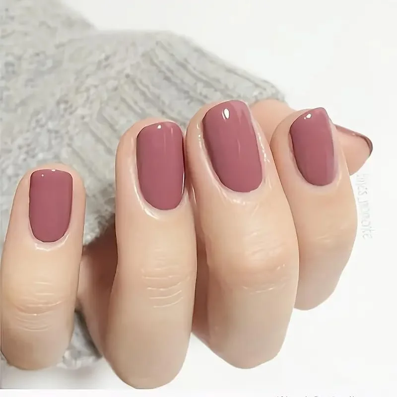 ناخن مصنوعی کوتاه مربعی شیک - ست 24 عددی ناخن چسبی (بنفش براق)