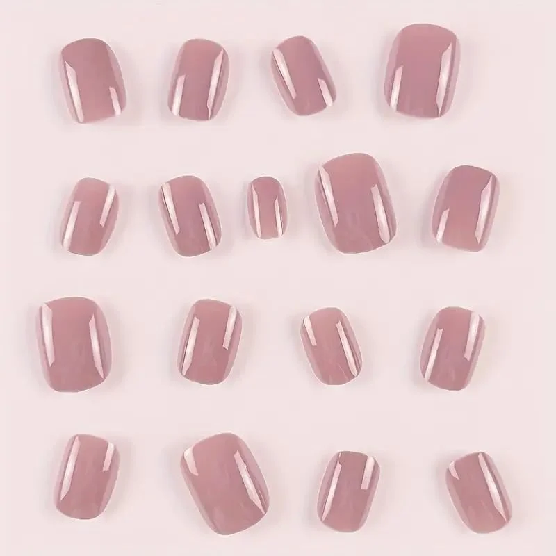 ناخن مصنوعی کوتاه مربعی شیک - ست 24 عددی ناخن چسبی (بنفش براق)