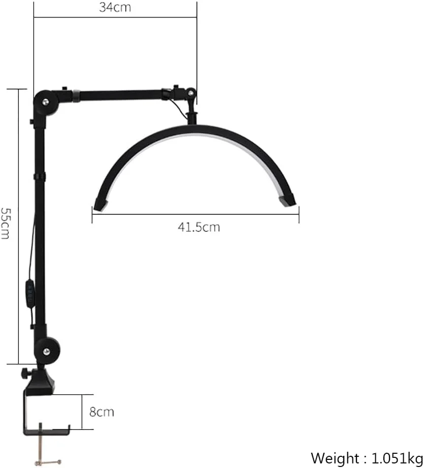 چراغ رومیزی LED نیمه ماه، با بازوی چرخشی و تنظیم روشنایی برای مانیکور، تاتو، اکستنشن مژه، چراغ زیبایی تاشو نیمه ماه برای میز ناخن، GL058 (مشکی)