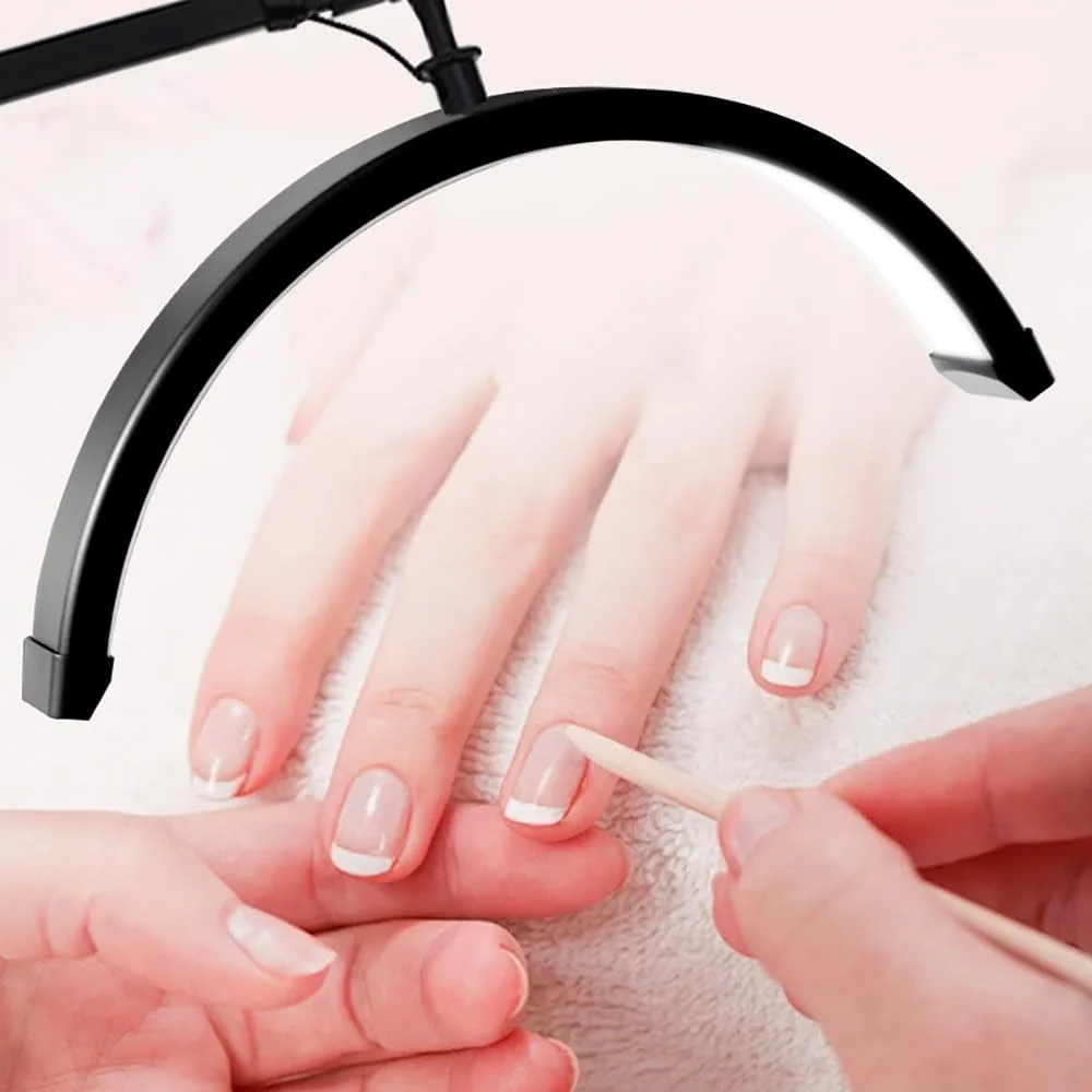 چراغ رومیزی LED نیمه ماه، با بازوی چرخشی و تنظیم روشنایی برای مانیکور، تاتو، اکستنشن مژه، چراغ زیبایی تاشو نیمه ماه برای میز ناخن، GL058 (مشکی)