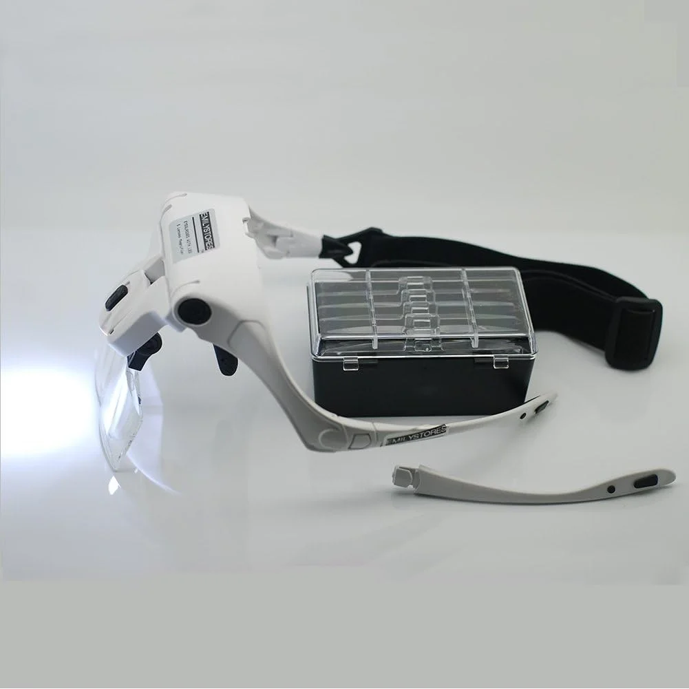 هدست ذره بینی چراغ دار LED مناسب اکستنشن مژه، طراحی ناخن و تاتو به همراه 5 لنز (1.0X 1.5X 2.0X 2.5X 3.5X)