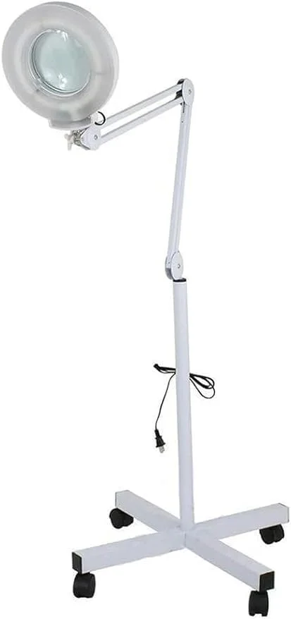 چراغ ذره‌بینی LED با پایه ایستاده – لنز شیشه ای اپتیکال قابل تنظیم برای ناخن، اسپا، سالن، اکستنشن مژه، تاتو، کلینیک – سفید