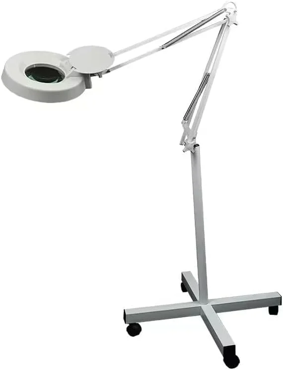 چراغ ذره‌بینی LED با پایه ایستاده – لنز شیشه ای اپتیکال قابل تنظیم برای ناخن، اسپا، سالن، اکستنشن مژه، تاتو، کلینیک – سفید