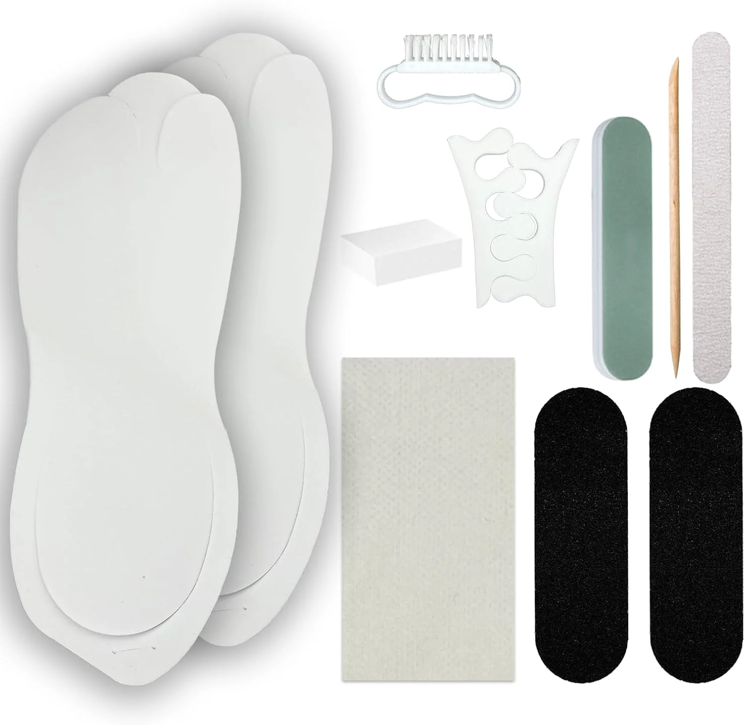 ست پدیکور یکبار مصرف قابل حمل 9 در 1، ست های مراقبت از ناخن برای استفاده در منزل و سالن های حرفه ای (شامل دمپایی، بافر، سوهان، برس، پوشر، جداکننده انگشتان پا، کاغذ سنباده و حوله)، بسته 4 عددی