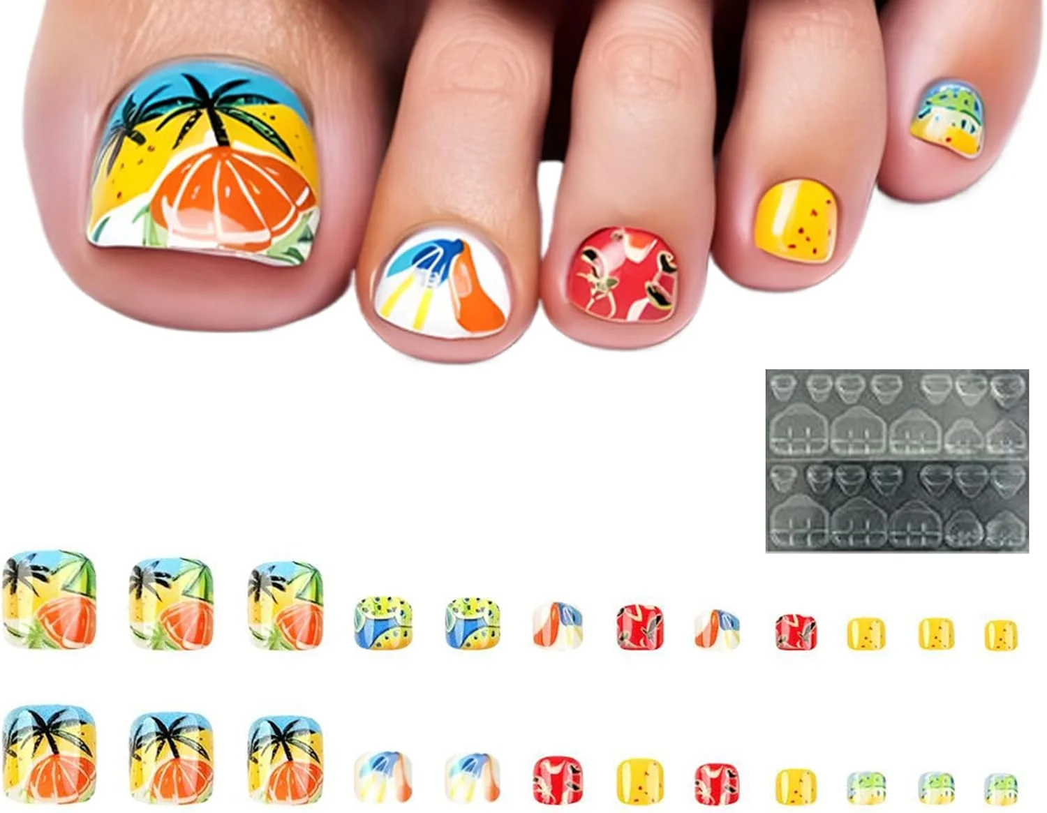 ناخن مصنوعی انگشت پا | ناخن مصنوعی تابستانی قابل استفاده مجدد، لوازم جانبی هنری برای مبتدیان، متخصصان، پدیکور، کاردستی، سرگرمی، خانواده، دوستان، بانوان