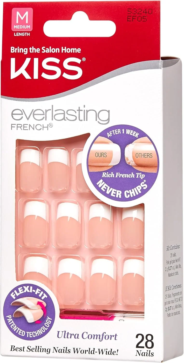 کیت ناخن فرانسوی ماندگار کیس مدل EF05، سفید، 28 تکه