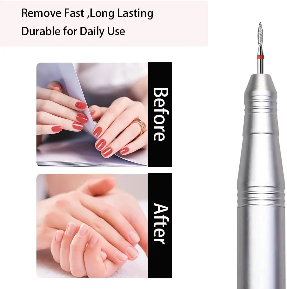 مجموعه ۱۰ عددی سر سوهان الماسه شعله‌ای، سر سوهان حرفه‌ای برای پوست‌های مرده، مانیکور خشک، پدیکور، شکل دادن و از بین بردن ابزار ناخن