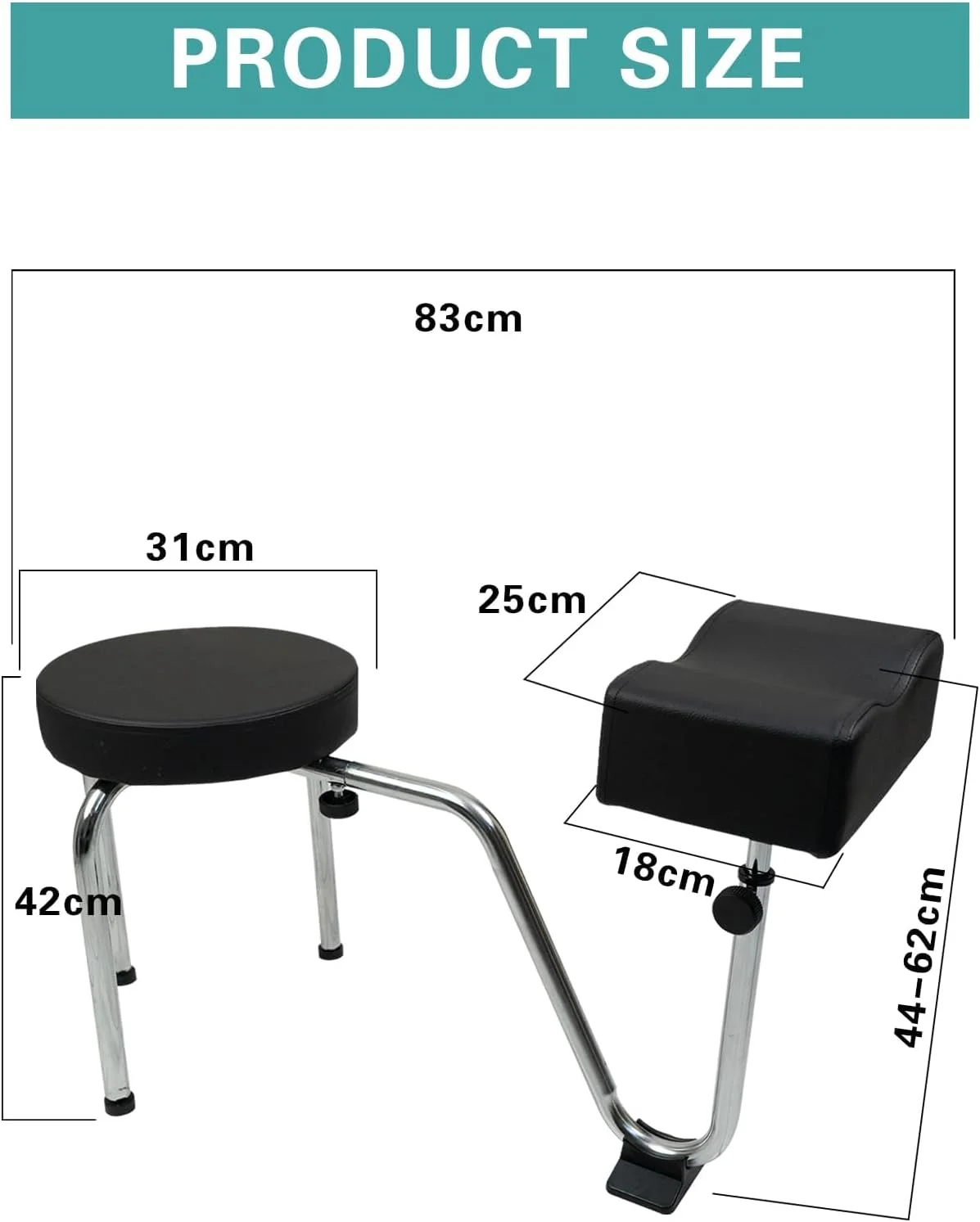 چهارپایه پدیکور قابل تنظیم - صندلی زیرپایی چرمی راحت برای تکنسین های ناخن و سالن های زیبایی - چهارپایه پدیکور اسپا (مشکی)