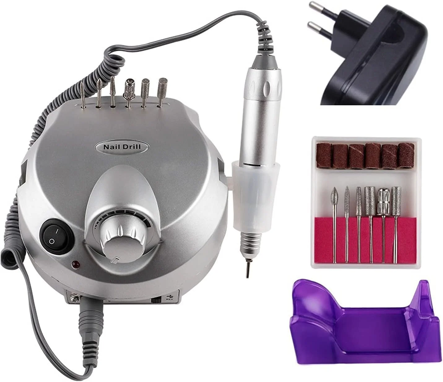 دستگاه سوهان برقی ناخن 30000 دور در دقیقه به همراه پدال برای ریموو کردن لاک ژل، مانیکور و پدیکور، فایل ناخن برقی (نقره ای)