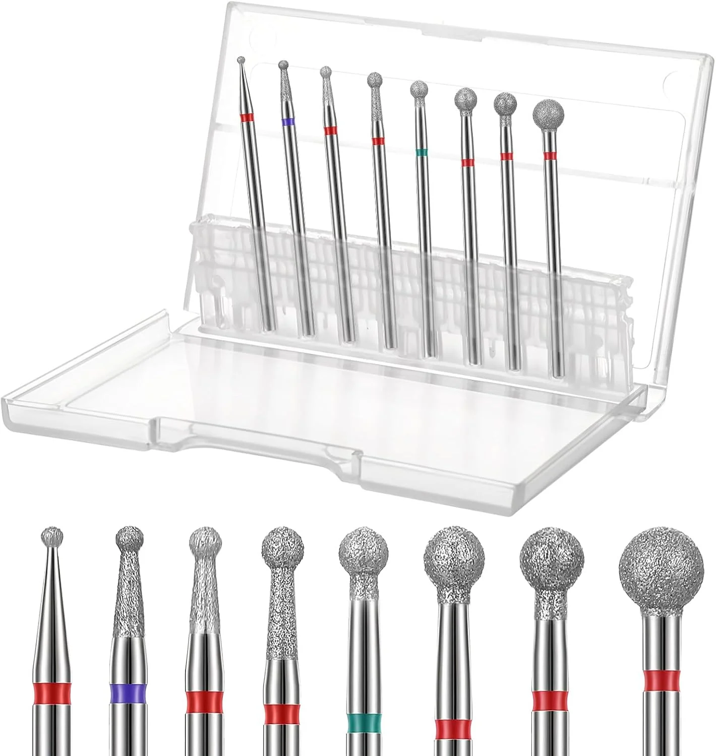 ست مته الماسه توپی 8 عددی، مته کوتیکول 3/32 اینچی برای دریل ناخن، مته های برقی توپی تمیز کننده ناخن برای ماشین برقی مانیکور پدیکور ژل پولیش ابزار (8 سایز)