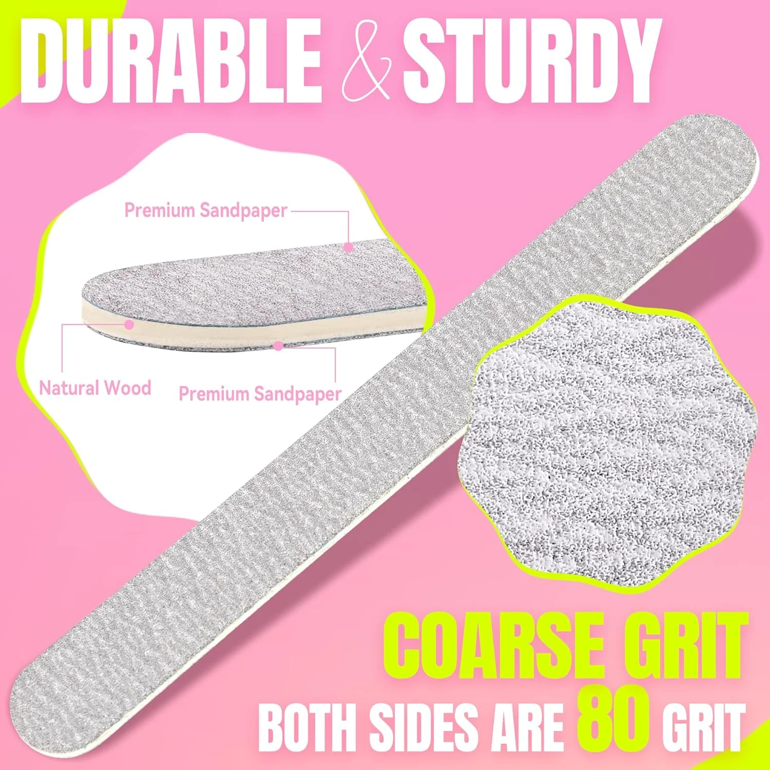 سوهان ناخن یکبار مصرف گورخری درجه زبری 80/80، 5 اینچی، دو طرفه، مناسب برای ناخن های اکریلیک، ناخن های پا، ابزار حرفه ای مانیکور و پدیکور، 50 عدد