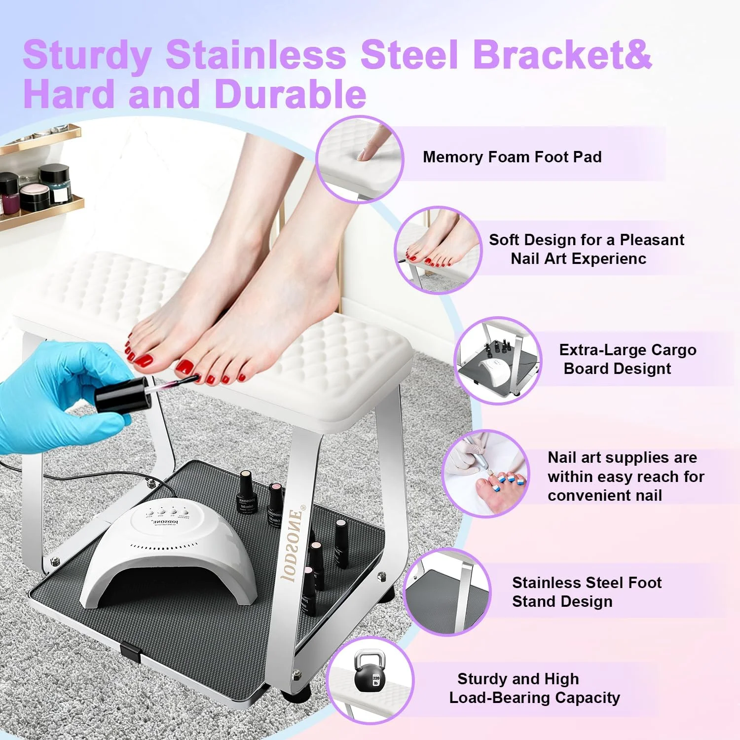جای پای پدیکور سفید رنگ جادسون با کوسن نرم، از پاهای خود مراقبت کنید، دیگر نیازی به خم شدن یا کشش نیست، جای پای پدیکور استیل ضد زنگ جداشدنی و ایده آل برای پدیکور آسان در خانه