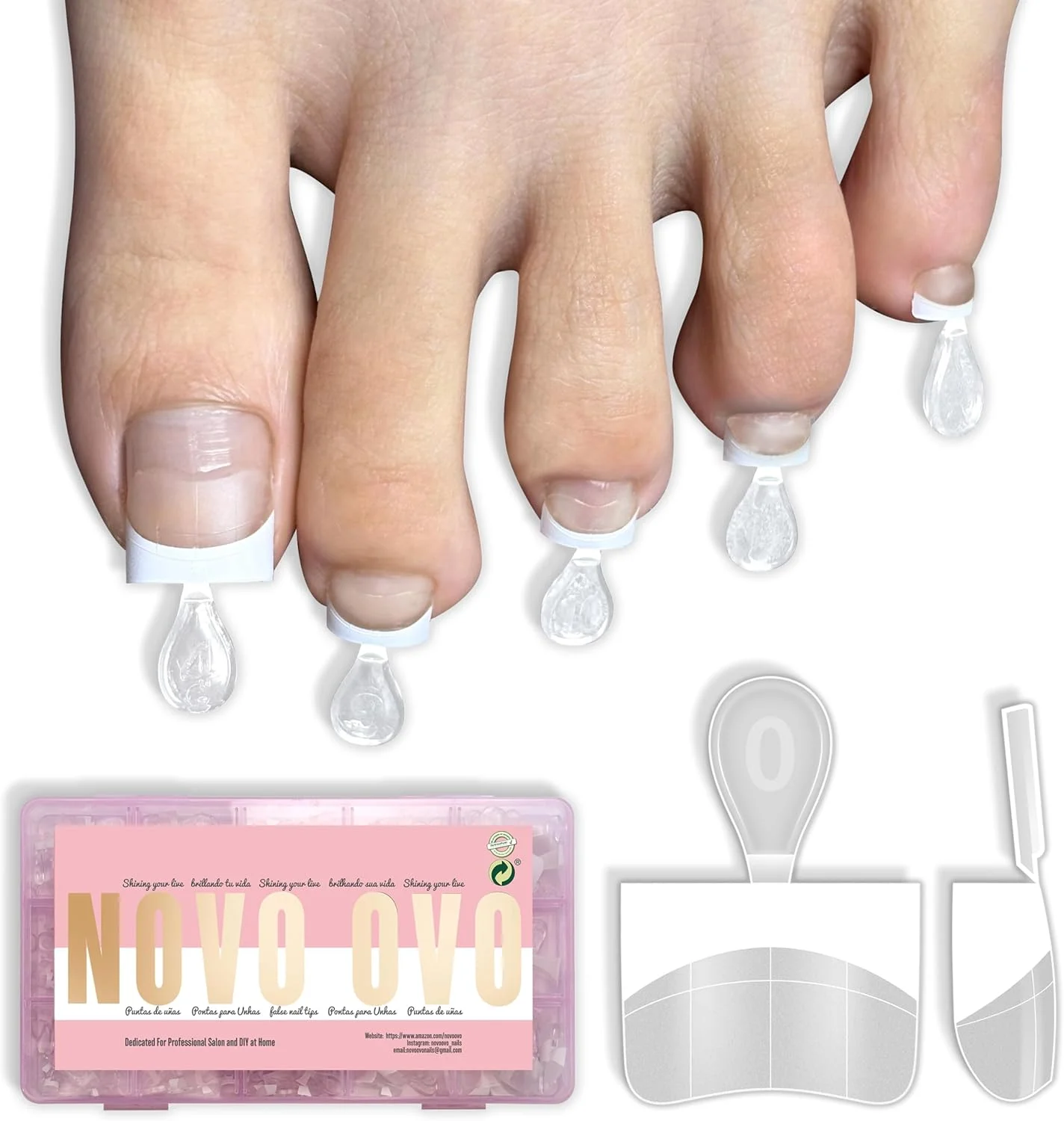 نوک ناخن پا پوشش نیمه فرانسوی سفید، ژل نرم شفاف با خط کمکی برای اکستنشن ناخن پا مصنوعی، مربع تیز متوسط پهن برای پدیکور اکریلیک مردانه و زنانه، 15 سایز 240 عدد