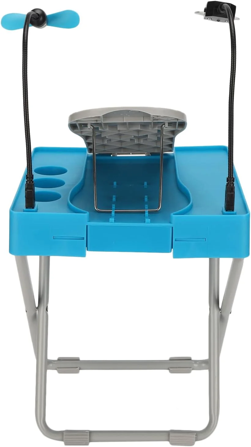 پایه پدیکور ضد لغزش، استند پدیکور محکم، پایدار، قابل تنظیم، تاشو، حرفه ای با ذره بین LED و فن خشک کن برای سالن ناخن و استفاده در منزل