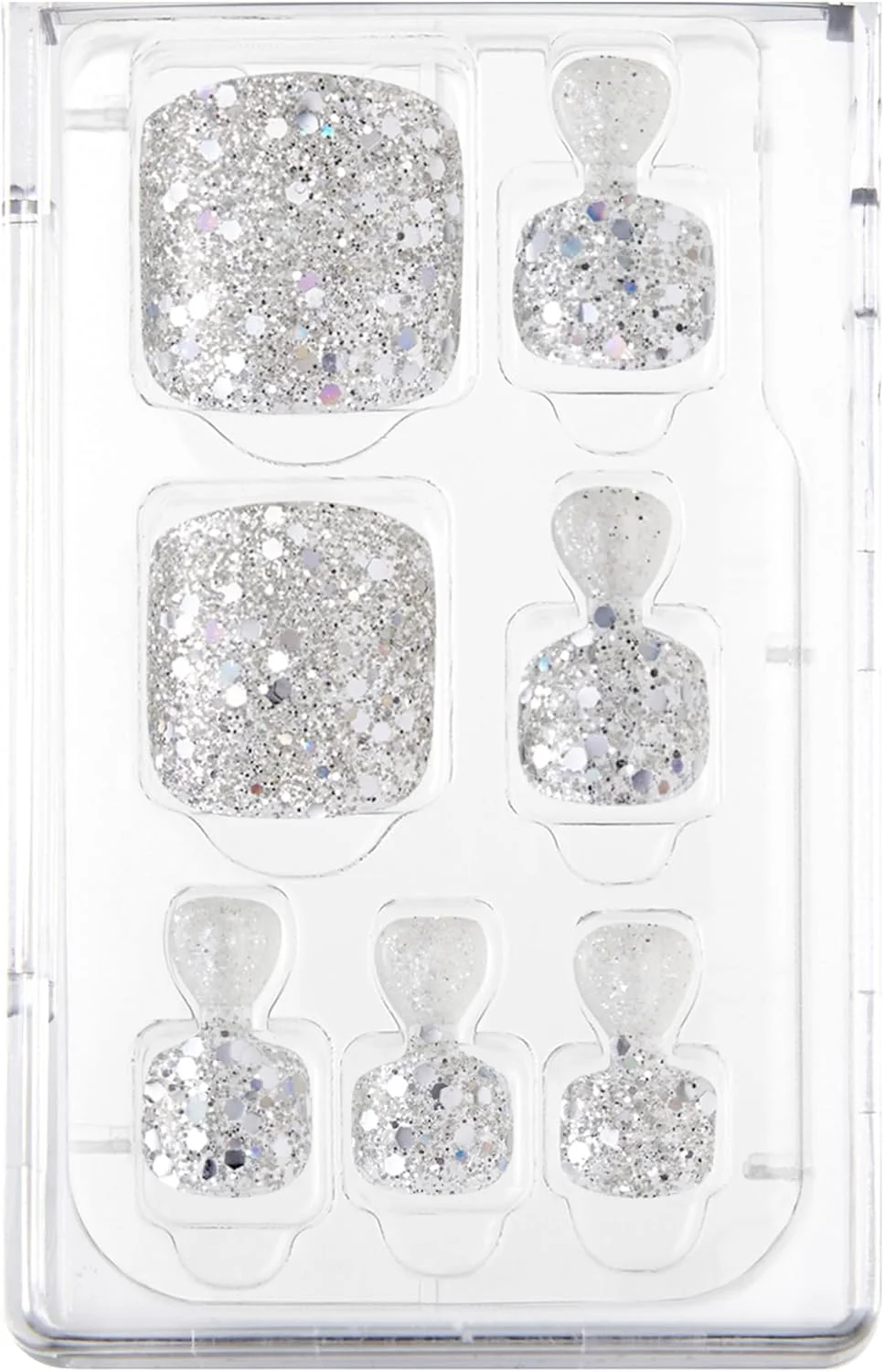 پدیکور ناخن چسبی Dashing Diva Magic Press - نقره ای درخشان | ناخن های ژلی بادوام برای انگشتان پا | ماندگاری تا 7 روز | شامل 26 ناخن چسبی، 1 پد تمیز کننده، 1 سوهان