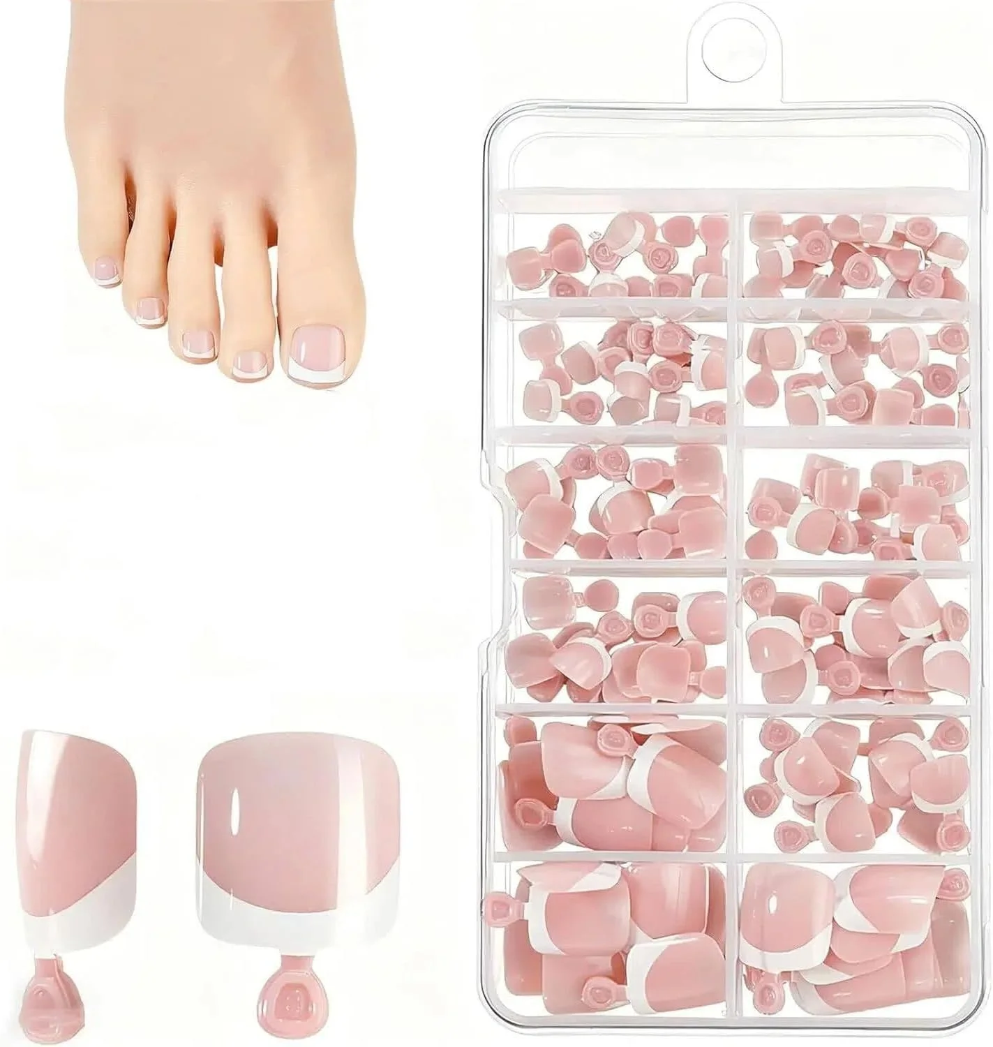 نکات نوجوانی ۱۲۰ عدد - ناخن مصنوعی فرانسوی برای انگشتان پا، پوشش کامل با ظاهری طبیعی، ۱۲ سایز برای بانوان، چسب خودکار برای پدیکور DIY ایده آل برای مهمانی ها و استفاده روزانه