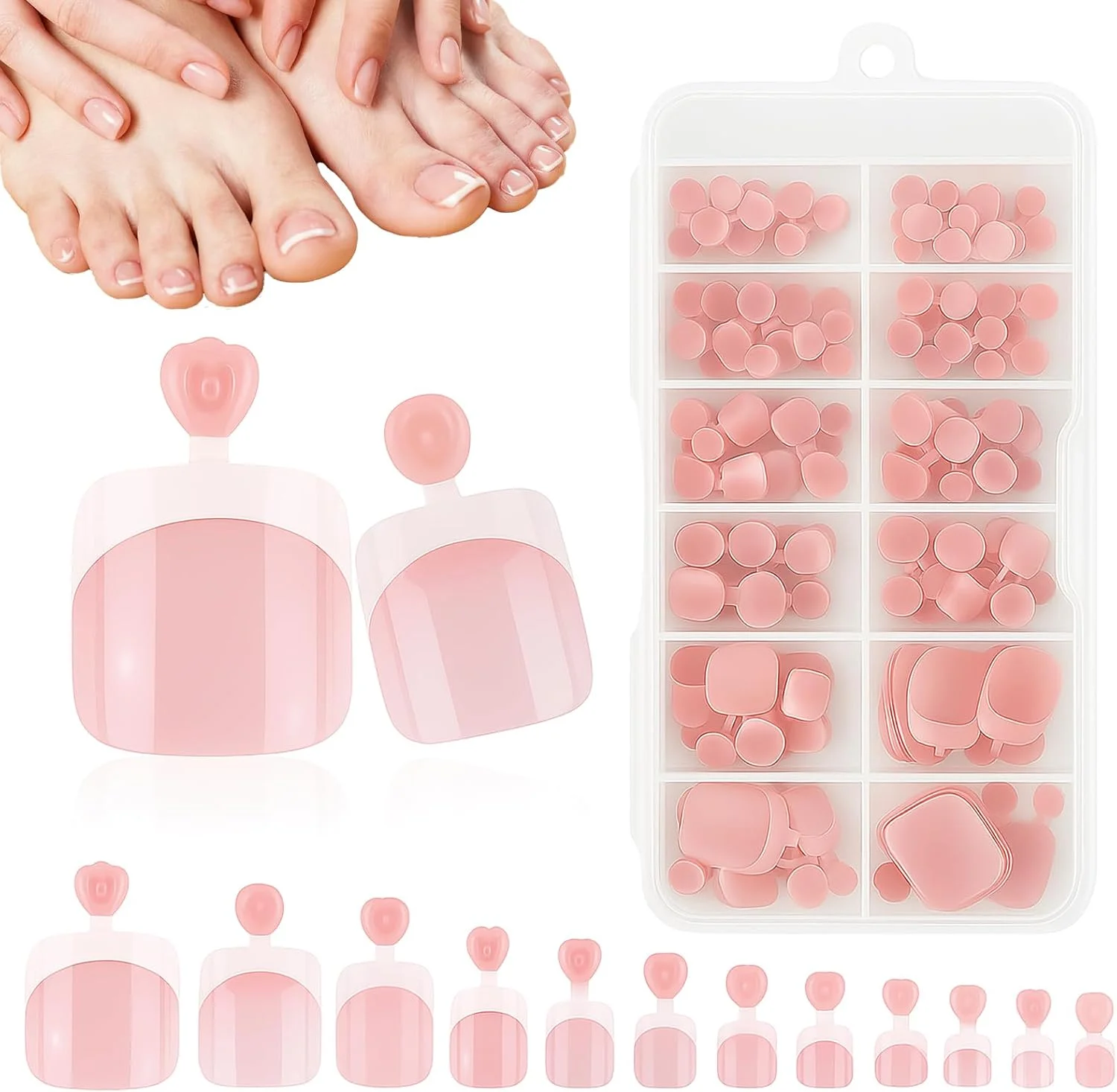 ۱۲٠ عدد ناخن مصنوعی رنگ پوست پا، ست کامل ناخن های کوتاه قابل چسباندن، ناخن های مصنوعی قابل حمل برای پدیکور، مراقبت از پا در خانه، استفاده روزانه، استفاده در مهمانی