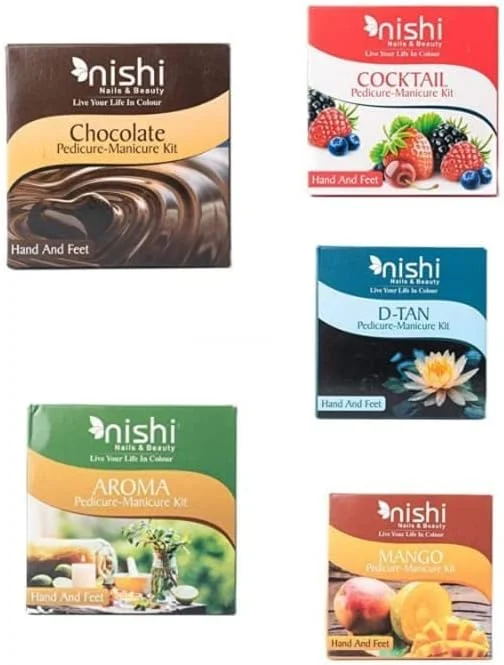 ست مانیکور و پدیکور نیشی برای بانوان، 100 گرم در هر جعبه (شکلات، انبه، دی-تان، کوکتل، آروماتراپی سبز - مجموعه 5 عددی در هر جعبه)