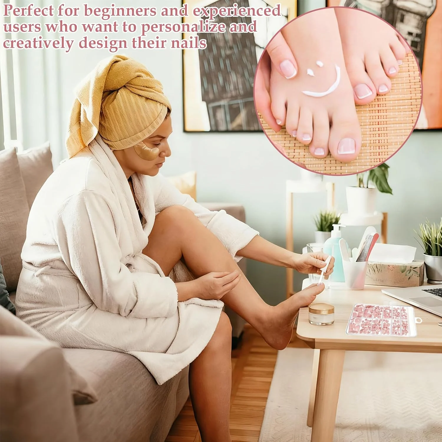 نکات نوجوانی ۱۲۰ عدد - ناخن مصنوعی فرانسوی برای انگشتان پا، پوشش کامل با ظاهری طبیعی، ۱۲ سایز برای بانوان، چسب خودکار برای پدیکور DIY ایده آل برای مهمانی ها و استفاده روزانه