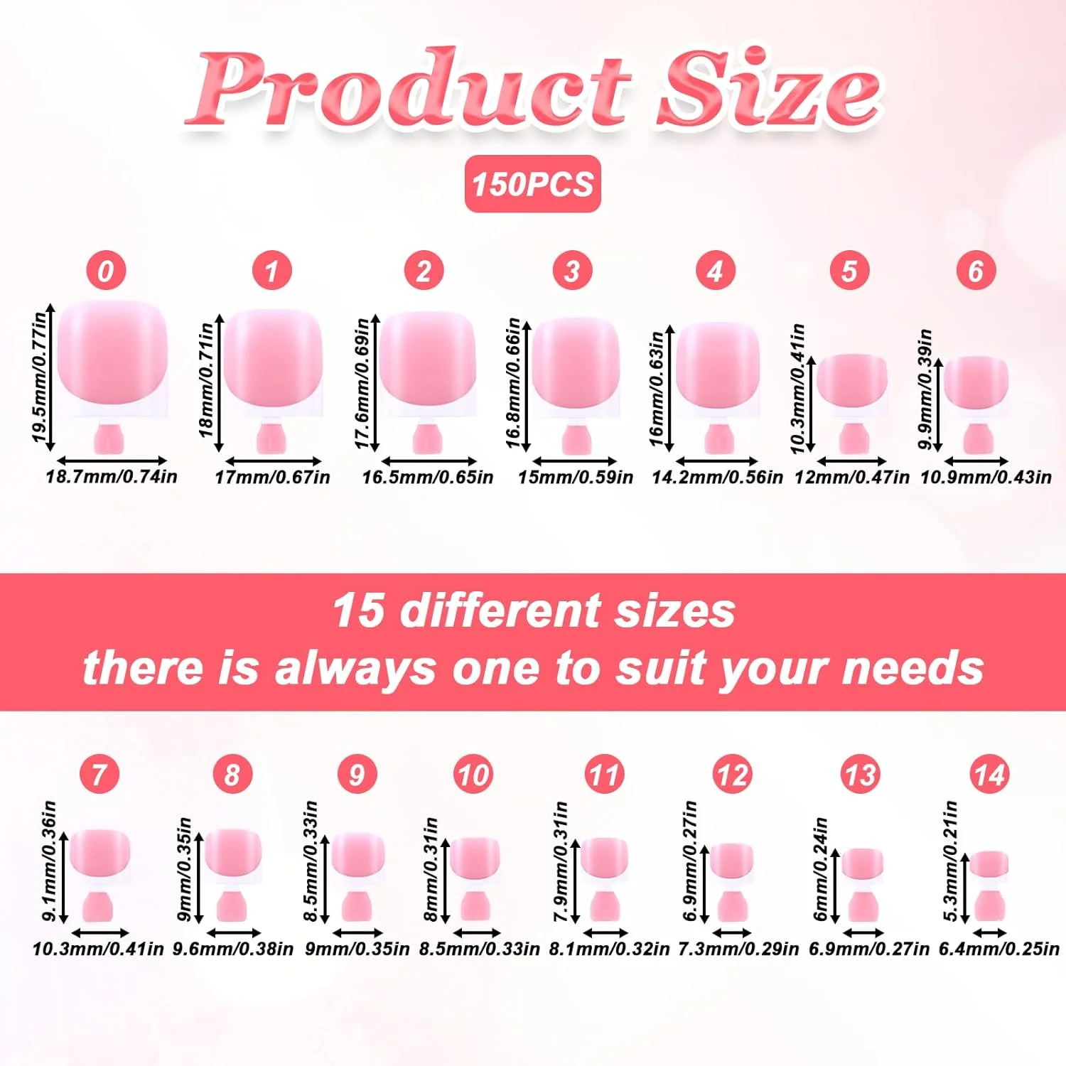 150 عدد ناخن مصنوعی انگشت شست پا با نوک فرانسوی، ناخن مصنوعی مربعی کوتاه پوشش کامل با نوک فرانسوی، ناخن مصنوعی پا به رنگ بنفش مایل به خاکستری برای تزئین پدیکور بانوان، 15 سایز