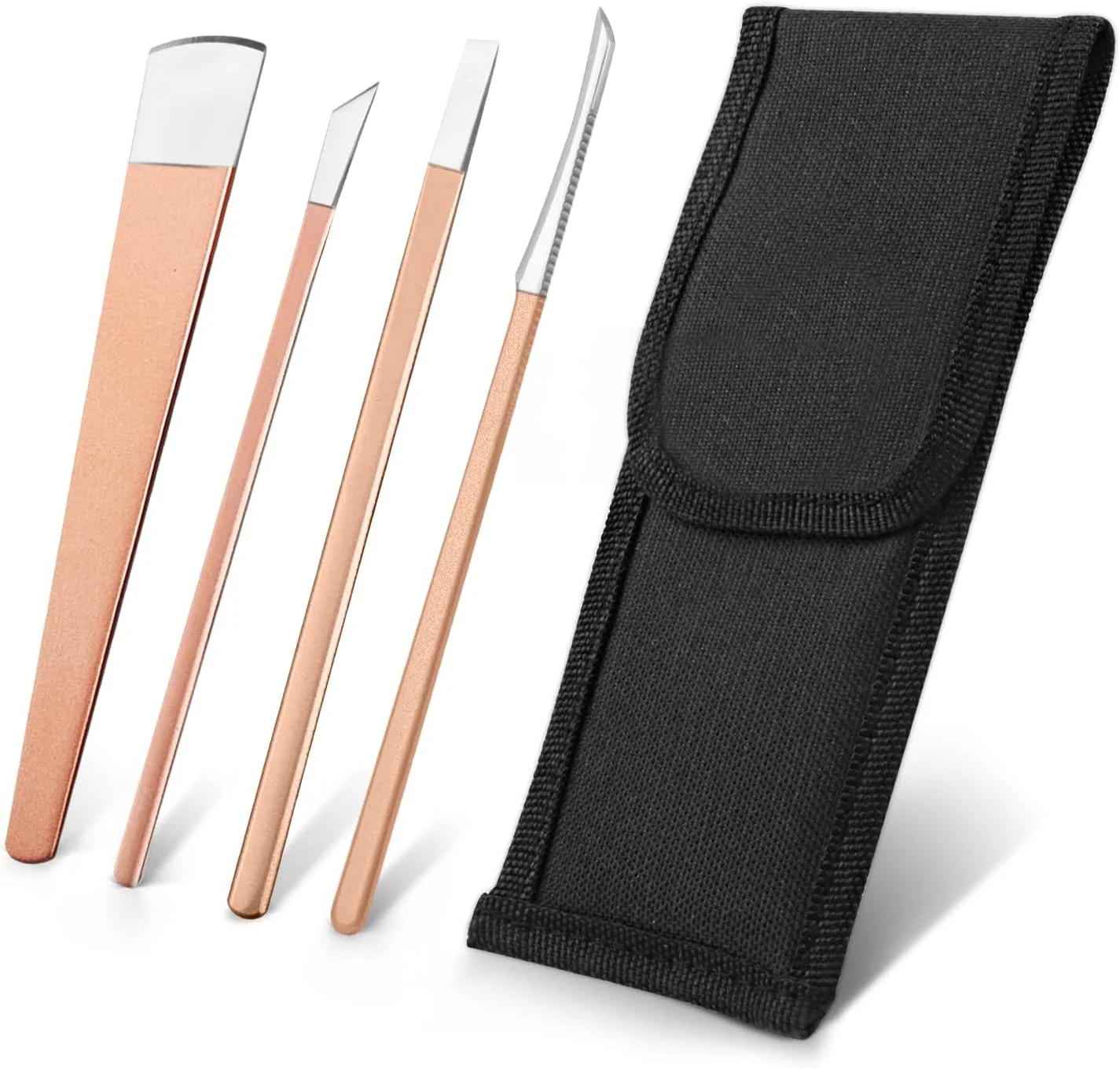 ست ۴ عددی چاقوی پدیکور کوسیتینا، ابزار حرفه ای چاقوی ناخن پا فرورفته، چاقوهای استیل ناخن، کیت حذف کننده کوتیکول، تیغه تعمیر پا با کیف نگهداری برای سالن زیبایی خانگی - رزگلد