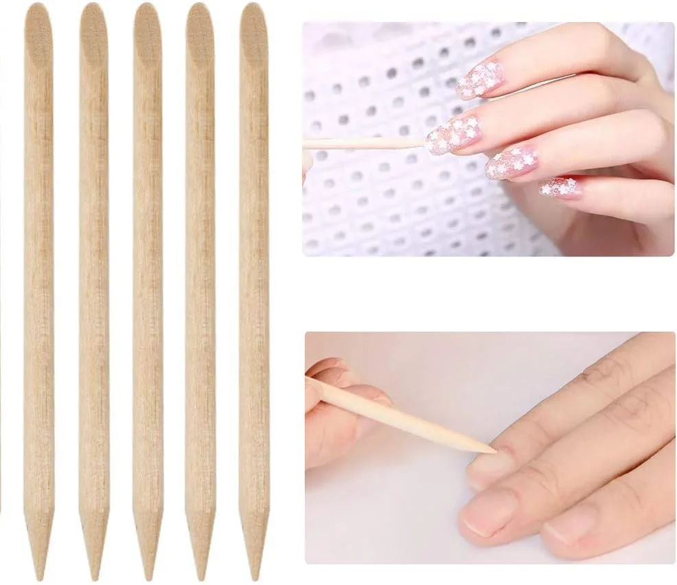 100 عدد چوب نارنجی چوبی TEOYALL، ابزار مانیکور و پدیکور ناخن با دو سر