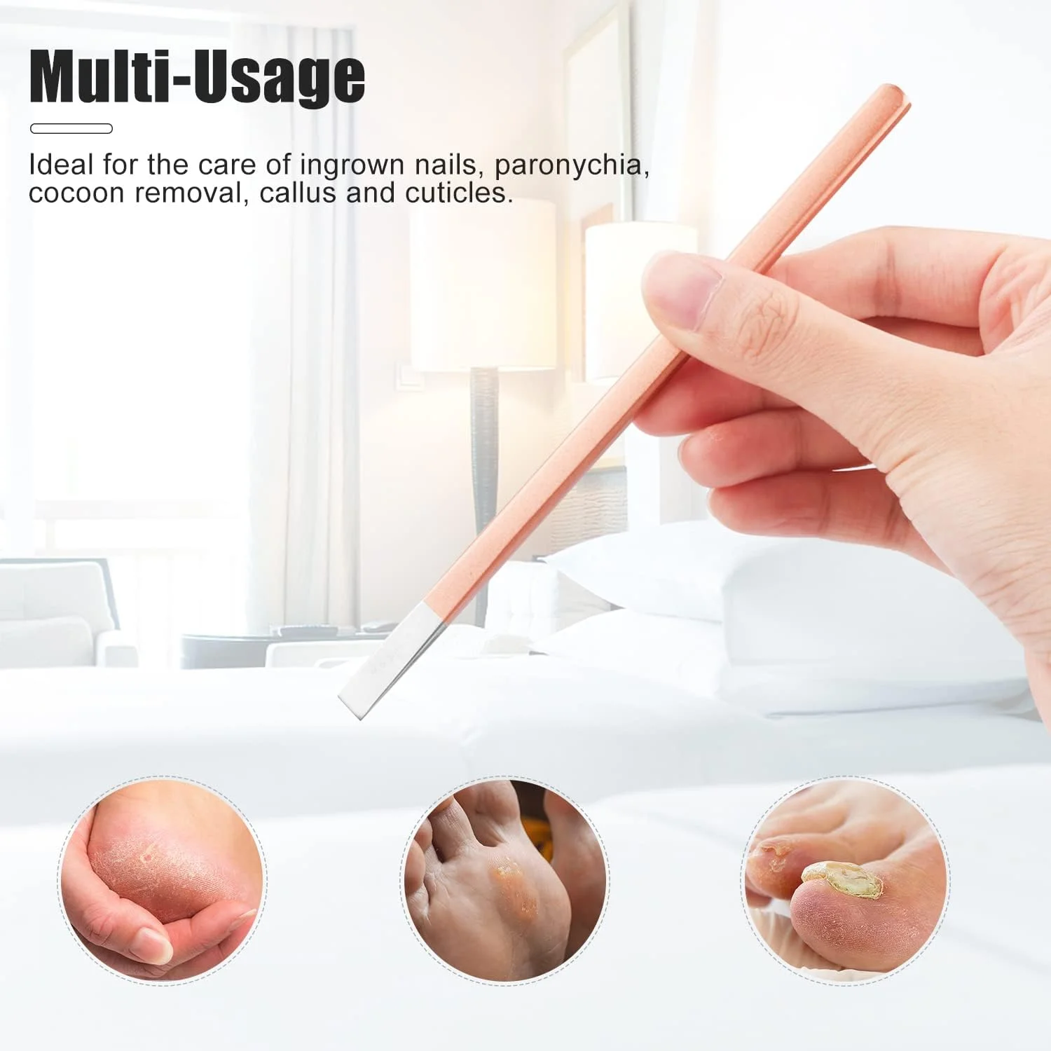 ست ۴ عددی چاقوی پدیکور کوسیتینا، ابزار حرفه ای چاقوی ناخن پا فرورفته، چاقوهای استیل ناخن، کیت حذف کننده کوتیکول، تیغه تعمیر پا با کیف نگهداری برای سالن زیبایی خانگی - رزگلد