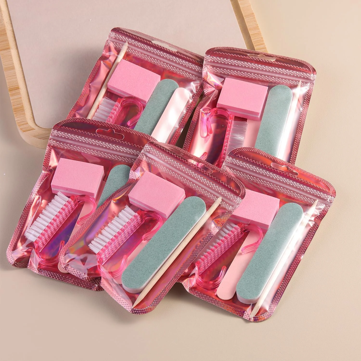 ست مانیکور یکبار مصرف 5 تکه، شامل سوهان ناخن کوچک، بافر، برس دسته دار و چوب پرتقال، بسته بندی مجزا، ست پدیکور برای ناخن های دست و پا، لوازم سالن، 5 بسته