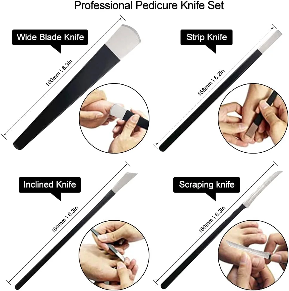ست ۴ عددی چاقوی پدیکور، ابزار چاقوی ناخن برای رفع ناخن های فرورفته، کیت از بین برنده پوست های مرده پا به همراه کیف نگهداری
