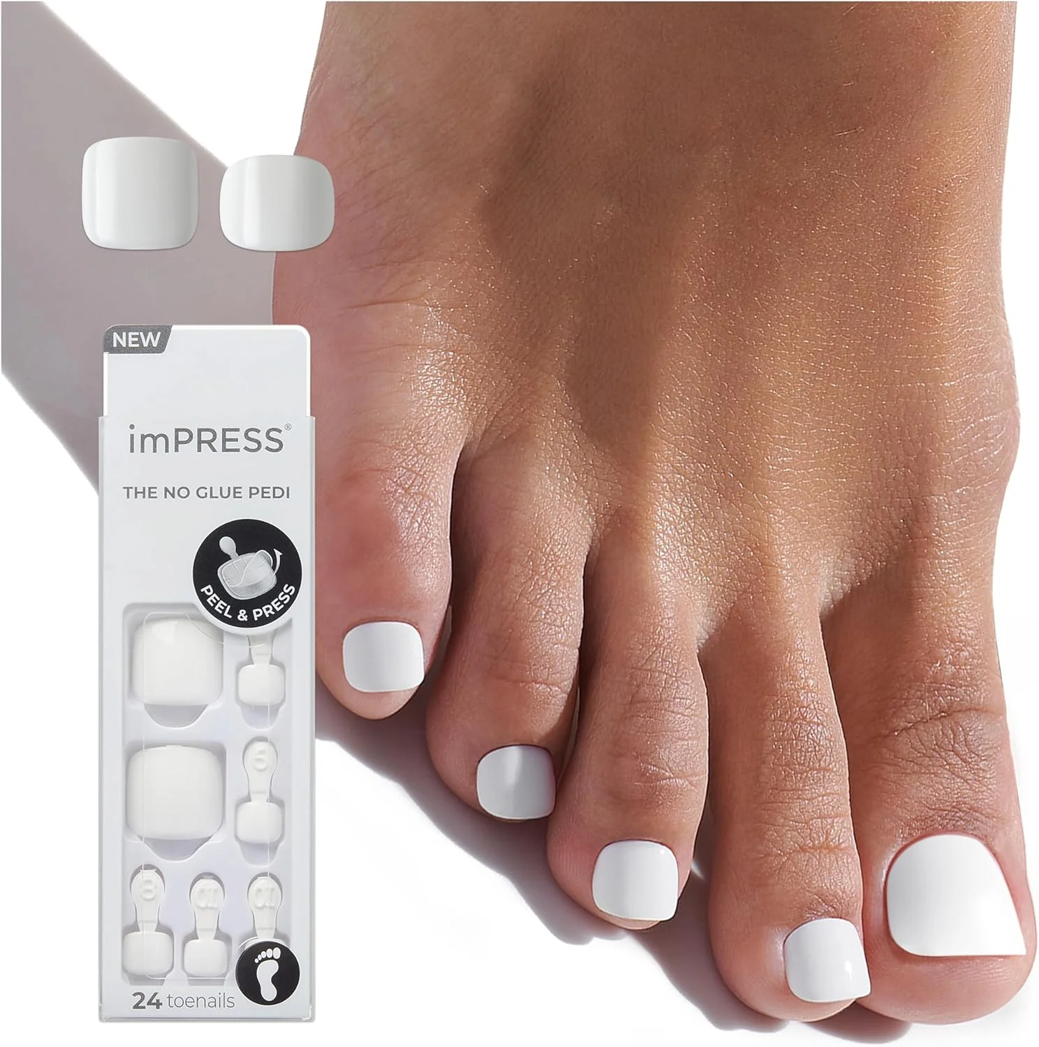 ناخن مصنوعی پدیکور KISS imPRESS، مدل 'Angel Vibes'، سفید، مربعی کوتاه، شامل 24 ناخن مصنوعی، پد آماده سازی، سوهان ناخن کوچک و چوب پدیکور ناخن مصنوعی پدیکور KISS imPRESS، مدل 'Angel Vibes'، سفید، مربعی کوتاه، شامل 24 ناخن مصنوعی، پد آماده سازی، سوهان ناخن کوچک و چوب پدیکور