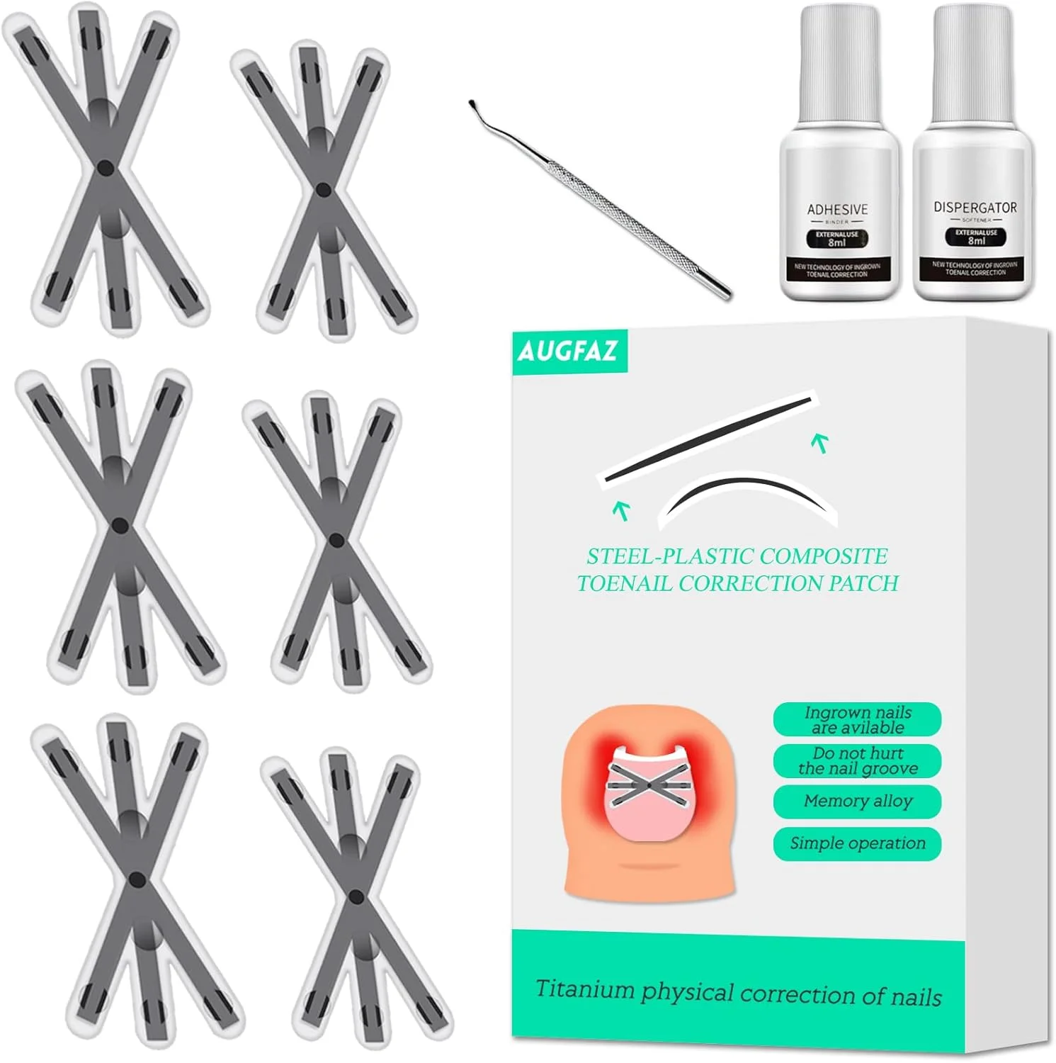 ابزار سه گانه اصلاح ناخن فرورفته، کیت درمان سریع ناخن فرورفته در خانه، اصلاح انحنا برای ناخن شست پا، میله های لیفت کننده ناخن