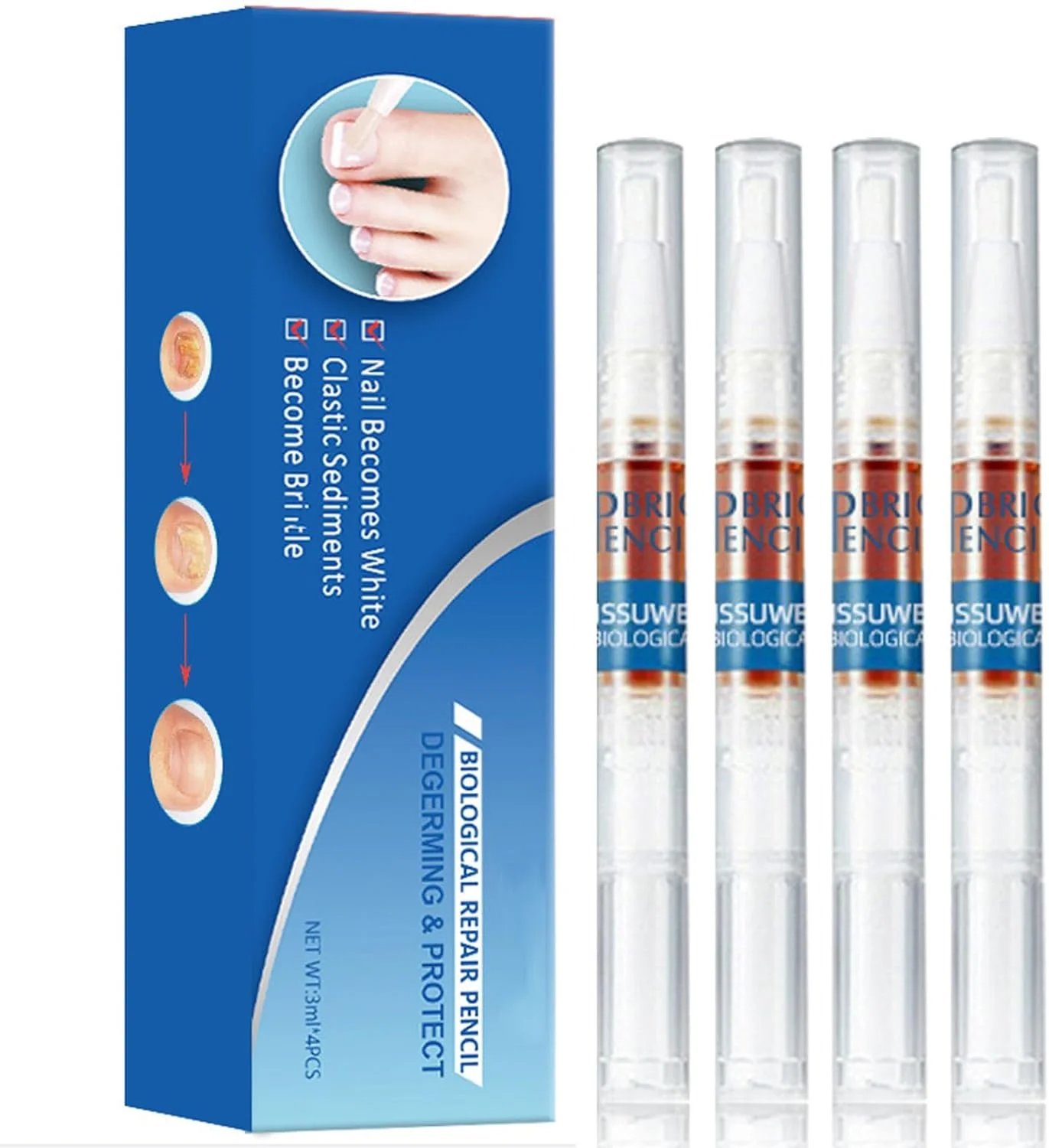 قلم ترمیم ناخن، ست 4 عددی ترمیم ناخن، درمان ناخن ترک خورده، تقویت کننده ناخن های آسیب دیده، آبرسانی لایه های بیرونی، کاربرد چند منظوره برای ناخن های دست و پا، نفوذ عمیق