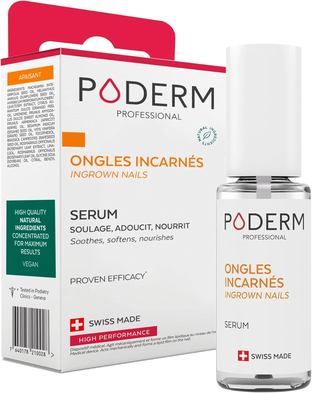 پودرم - درمان نرم کننده ناخن فرورفته 2 در 1 - تسکین دهنده درد، جلوگیری از عفونت - روان کننده ناخن و نرم کننده پینه ها - راه حل های حرفه ای برای دست ها/پاها - سریع و آسان - ساخت سوئیس