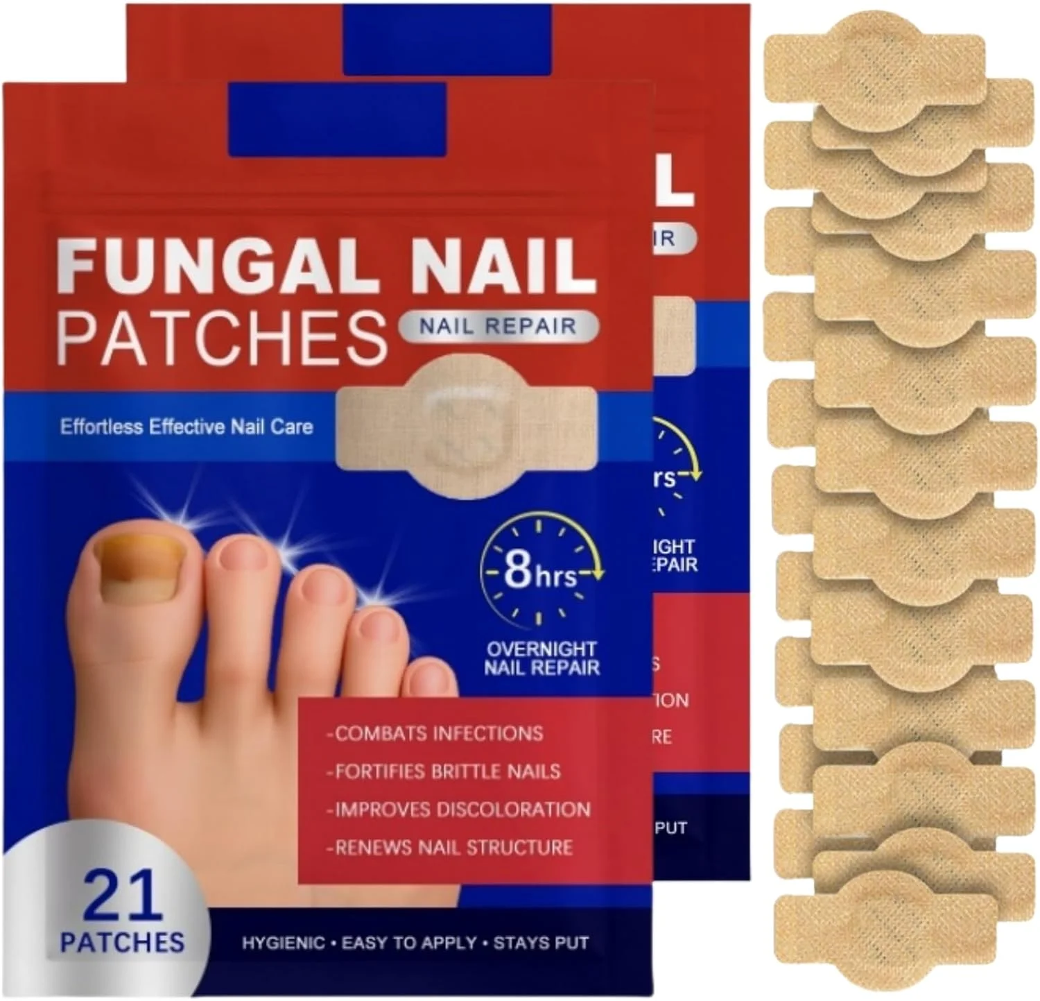 پد ترمیم ناخن برای ناخن های آسیب دیده و تغییر رنگ داده - پد ناخن ضد قارچ 8 ساعته برای تقویت، ایمن برای پوست های حساس، استفاده آسان (42 عدد)
