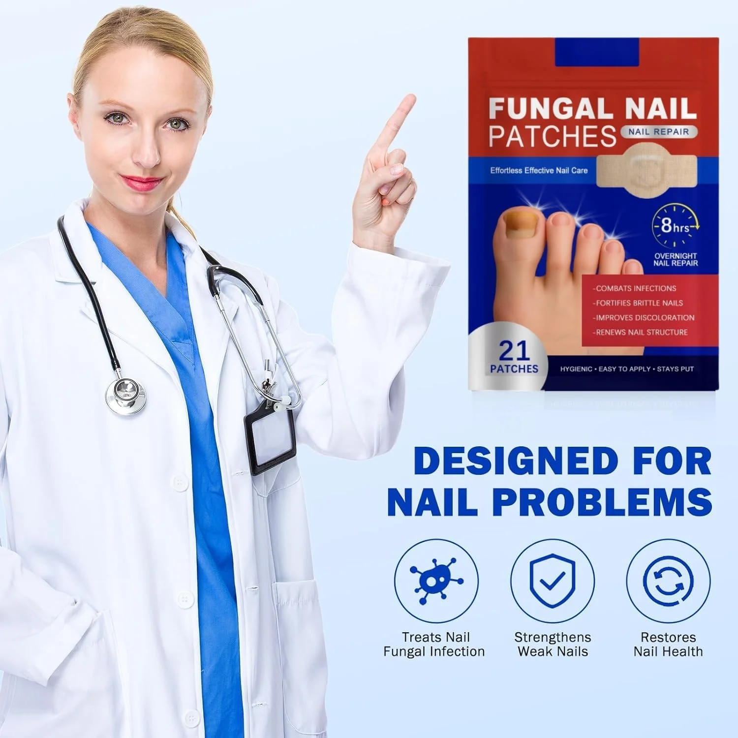 پد ترمیم ناخن برای ناخن های آسیب دیده و تغییر رنگ داده - پد ناخن ضد قارچ 8 ساعته برای تقویت، ایمن برای پوست های حساس، استفاده آسان (42 عدد)