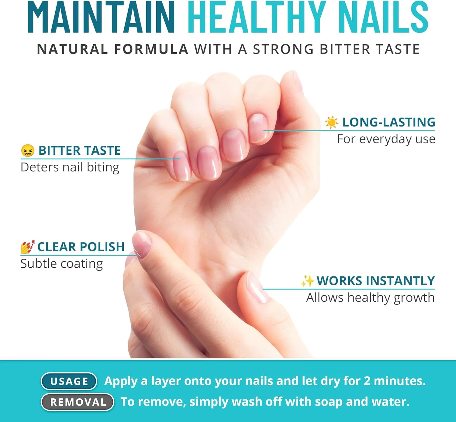 محلول جلوگیری از جویدن ناخن - لاک ناخن بیرنگ با طعم تلخ برای جلوگیری از جویدن ناخن - استفاده آسان و ایمن برای کودکان - محلول تقویت کننده ناخن - مراقبت از ناخن برای رشد سالم ناخن (۱۵ میلی لیتر)