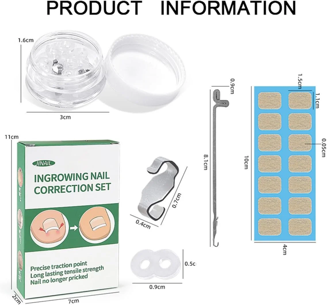 درمان و اصلاح ناخن پا فرورفته، کیت برداشتن ناخن پا فرورفته، صاف کننده ناخن پا خمیده استیل ضد زنگ با نوارهای سیلیکونی، ابزار حرفه ای پدیکور ناخن پا برای ترمیم ناخن خمیده