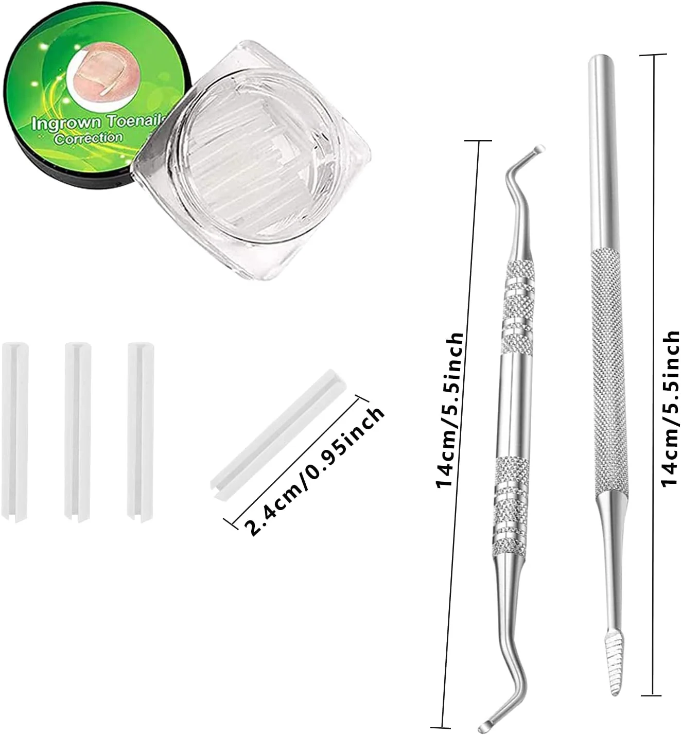 مجموعه (32 عددی) ابزار درمان ناخن فرورفته در گوشت، شامل 30 عدد نوار اصلاح ناخن فرورفته، ابزار پدیکور ناخن فرورفته و 2 عدد ابزار لیفتر و سوهان ناخن فرورفته