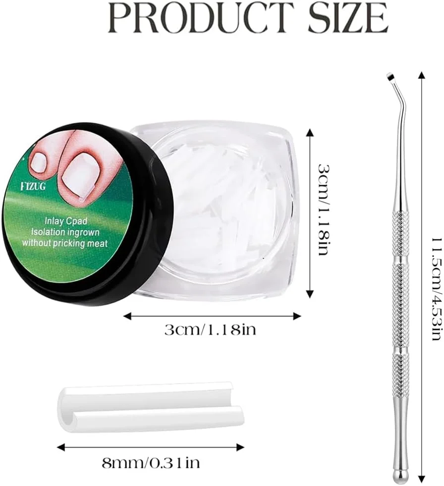 50 پد C شکل برای ناخن های فرورفته - اصلاح کننده های بدون درد برای اونیکوکریپتوزیس به همراه سوهان، نوارهای اصلاحی + ابزار بیرون آورنده ناخن، کیت درمان ناخن با کاربری آسان