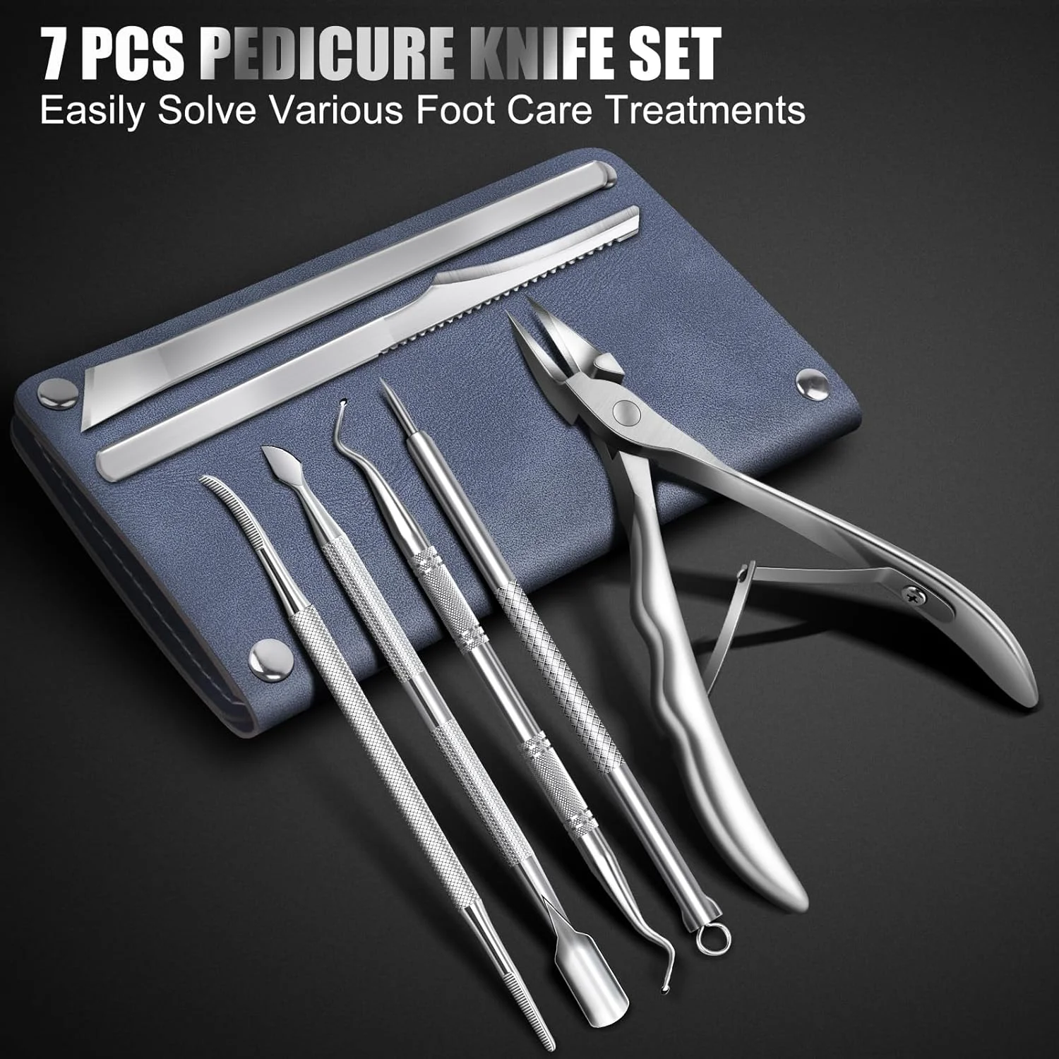 مجموعه ۷ تکه درمان ناخن پا فرورفته، کیت حرفه ای استیل ضد زنگ برای برداشتن ناخن پا فرورفته، ابزار از بین بردن پینه پا، ابزار مانیکور و پدیکور برای پا (تمیز کردن زیر ناخن + مراقبت از پا)