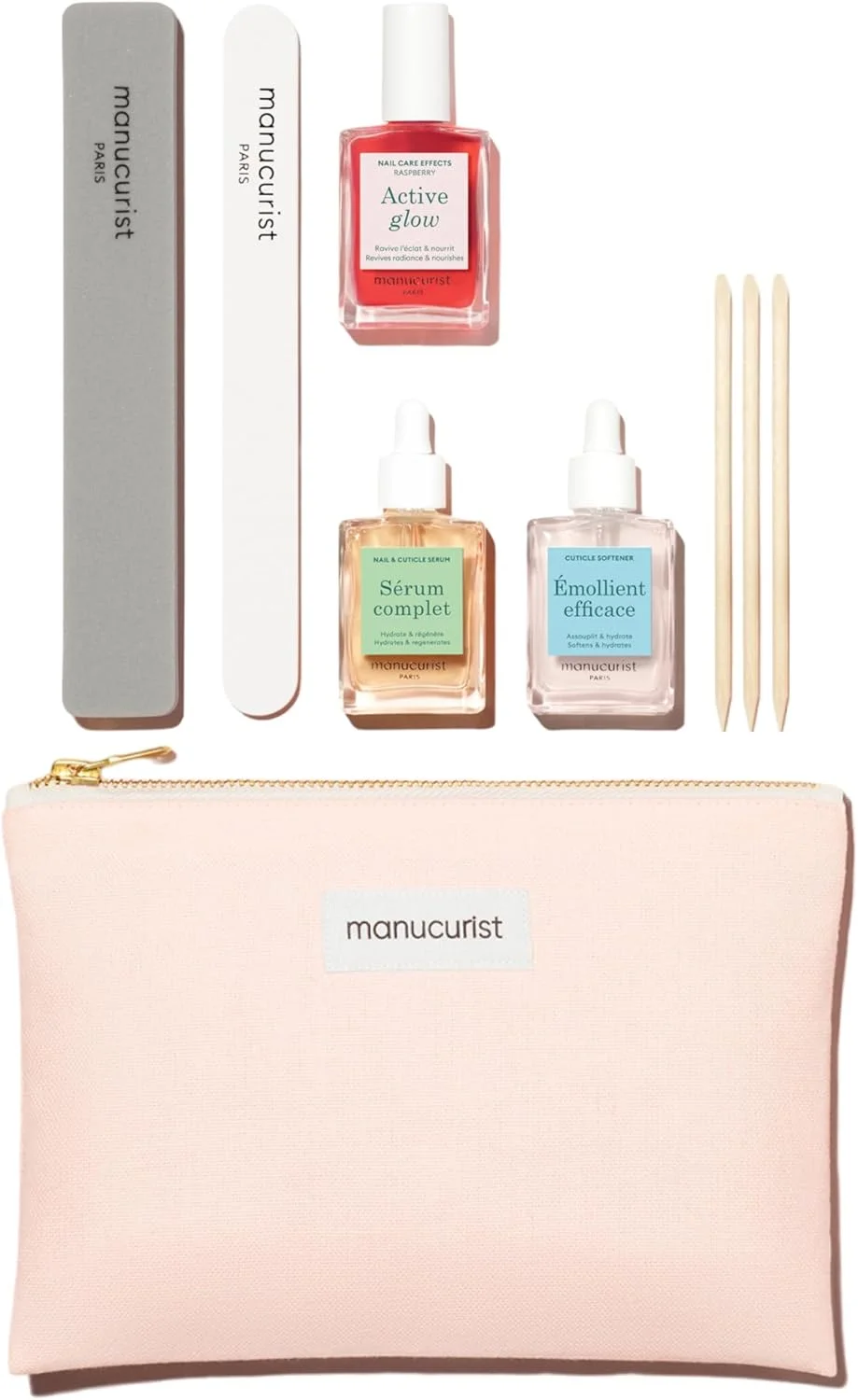 ست کشف فعال Manucurist - ست مراقبت از ناخن، وگان و ساخت فرانسه: 1 سوهان ناخن، 1 بافر ناخن، 1 از بین برنده کوتیکول، 3 عدد عقب زننده کوتیکول چوبی، 1 Active Glow، 1 سرم - هدیه کریسمس برای خانم ها