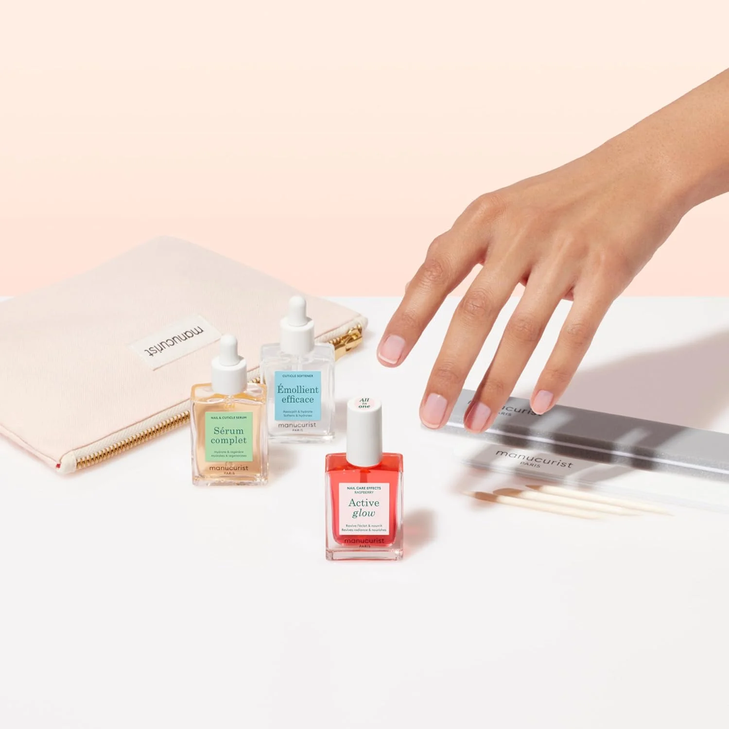 ست کشف فعال Manucurist - ست مراقبت از ناخن، وگان و ساخت فرانسه: 1 سوهان ناخن، 1 بافر ناخن، 1 از بین برنده کوتیکول، 3 عدد عقب زننده کوتیکول چوبی، 1 Active Glow، 1 سرم - هدیه کریسمس برای خانم ها