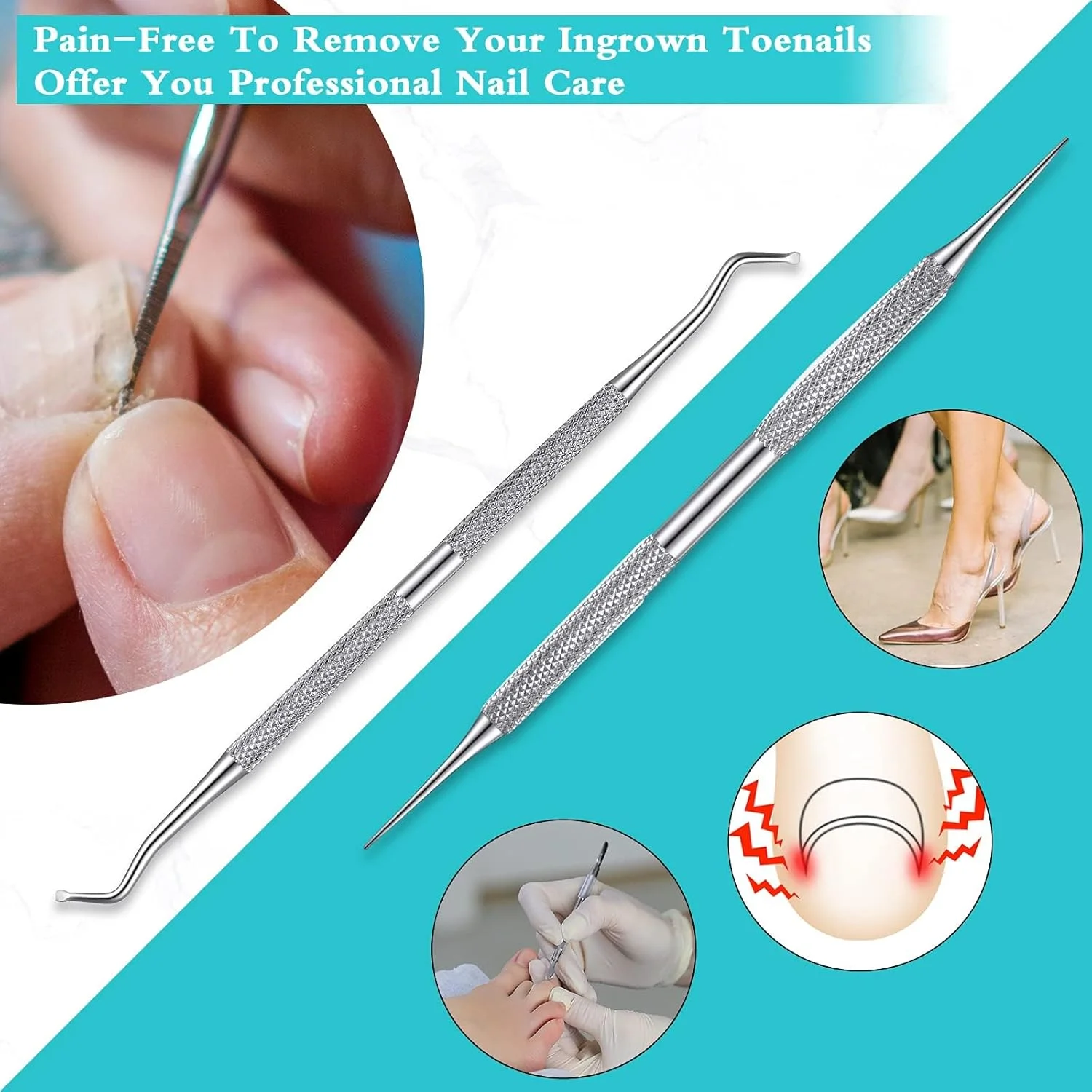 مجموعه ابزار درمان ناخن فرورفته آزونی، شامل بریس ناخن منحنی، استیکر اصلاح کننده ناخن، نوارهای اصلاح کننده ناخن، سوهان و بالابر ناخن، 152 قطعه