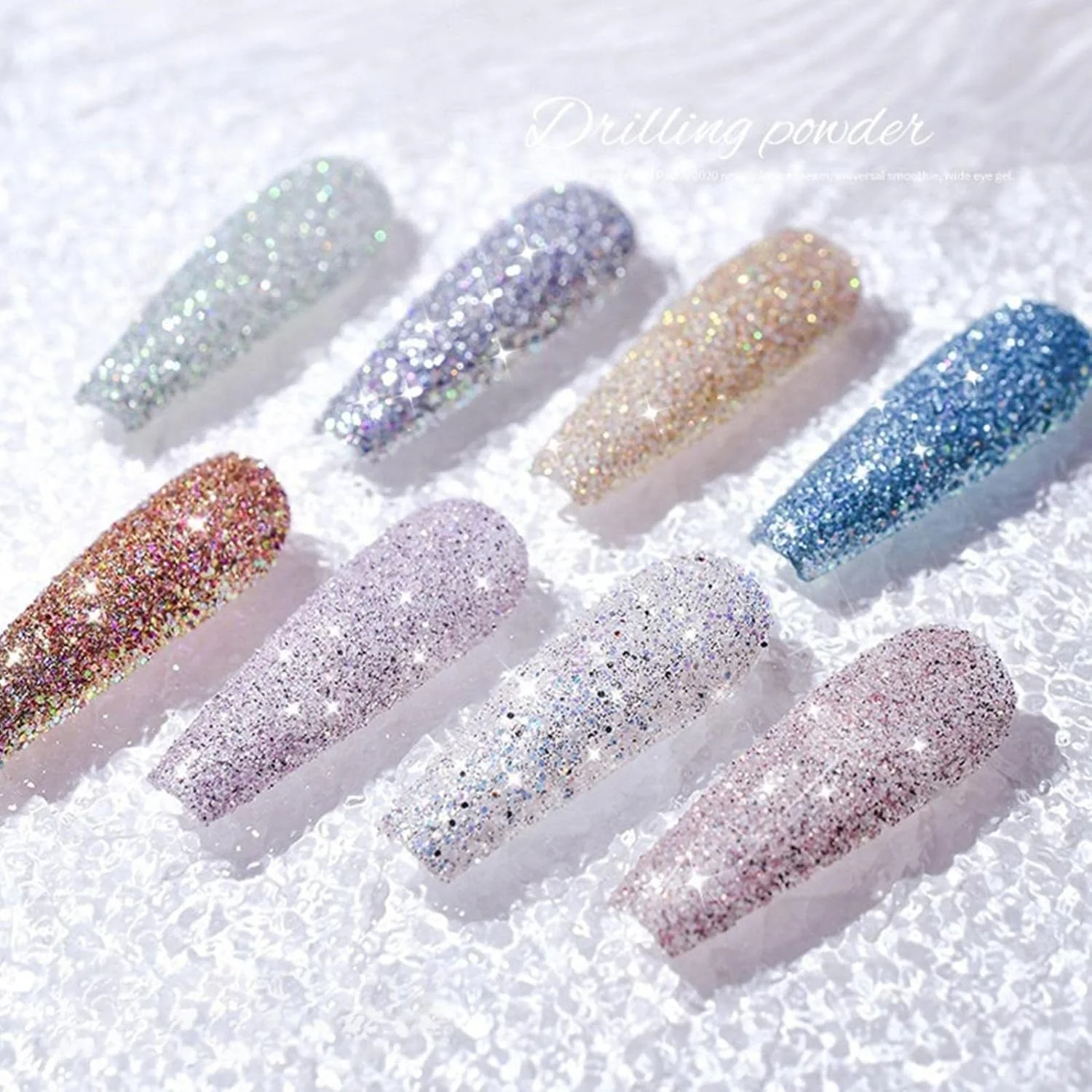 پودر اکلیل ناخن هولوگرافیک، پودر ناخن با جلوه آینه ای متالیک، پودر درخشان الماس ناخن، پودر فلش ناخن فوق العاده درخشان، تزئینات هنری ناخن برای مهمانی تولد