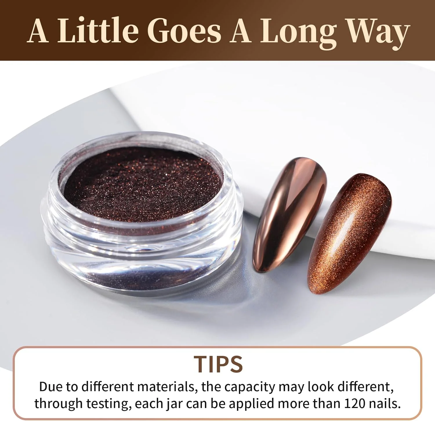 پودر کروم ناخن PrettyDiva - پودر کروم آینه ای هنر ناخن با جلوه شکلاتی قهوه ای، رنگدانه پودر کروم آینه ای متالیک قهوه ای برای تزئین هنر ناخن