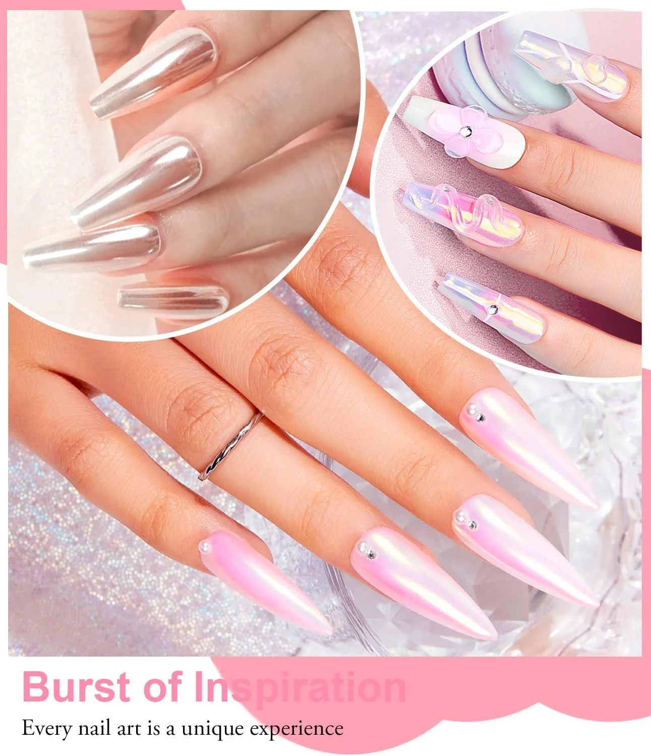 پودر کروم مرواریدی ناخن LEDSUUEI: 3 عدد پودر کروم سفید Aurora ناخن، پودر کروم شفاف یخی برای ناخن، اکلیل، پودر رنگدانه اثر آینه ای جادویی صدفی دونات لعاب دار - طراحی ناخن DIY